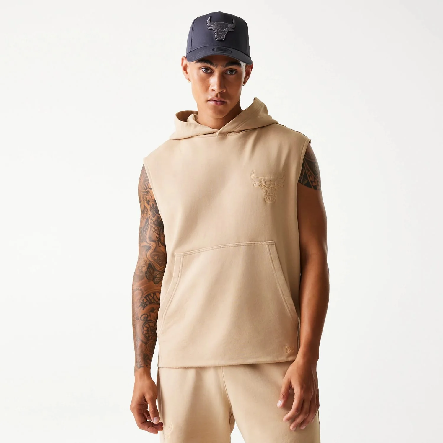 Chicago Bulls NBA Washed Beige Sleeveless Hoodie