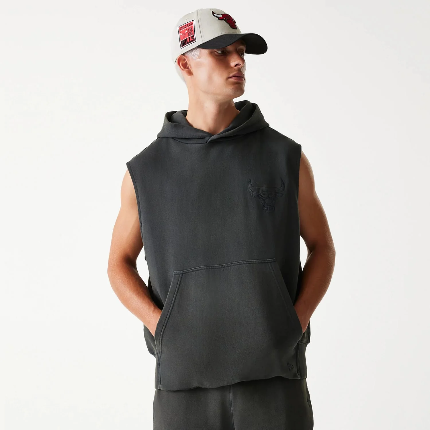 Chicago Bulls NBA Washed Grey Sleeveless Hoodie