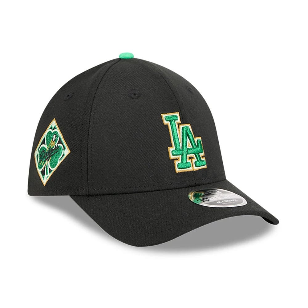 Dodgers MLB Saint Patrick's Day Black 39THIRTY M-Crown A-Frame Stretch Fit Cap