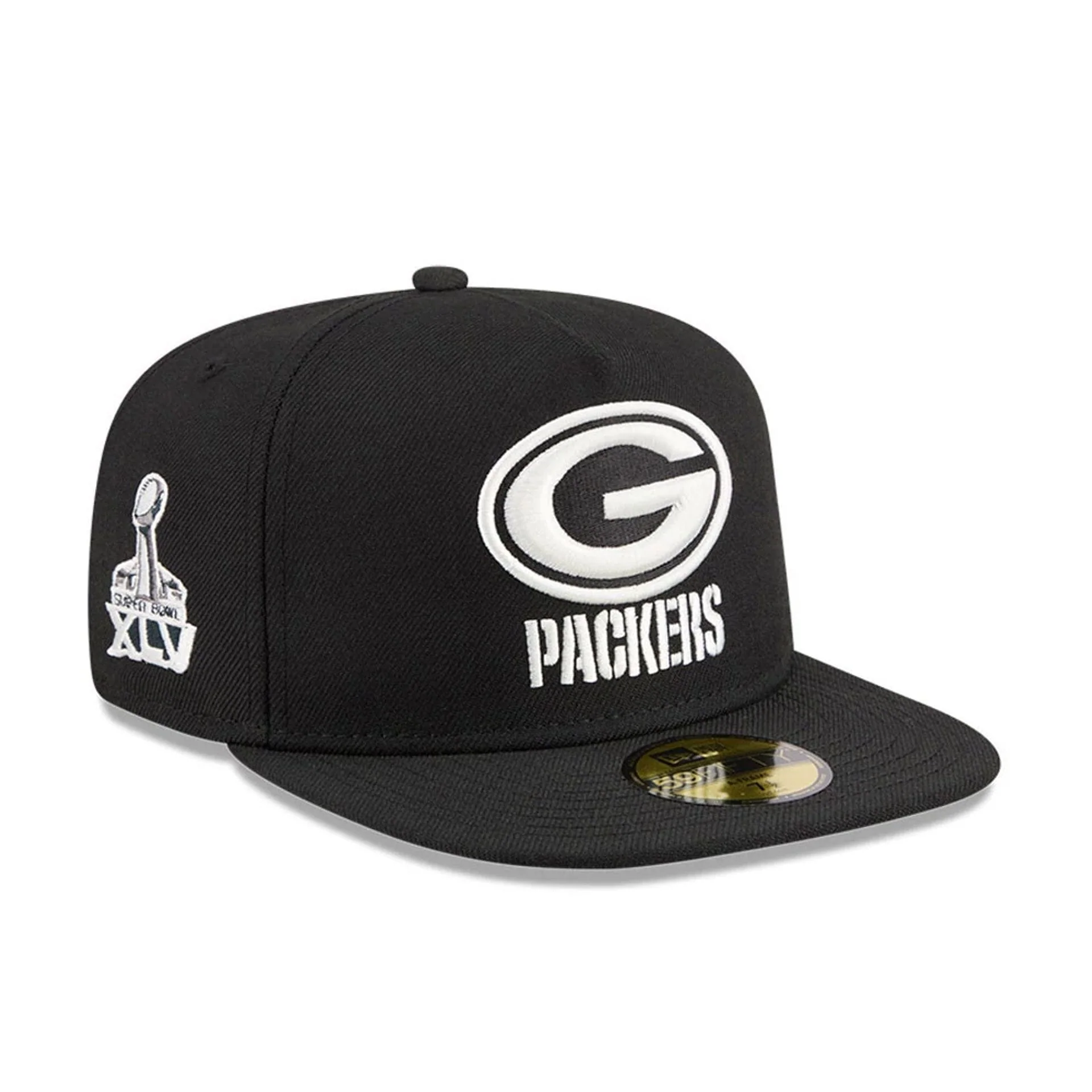 Green Bay Packers NFL Chiseled Embroidery Black 59FIFTY A-Frame Fitted Cap