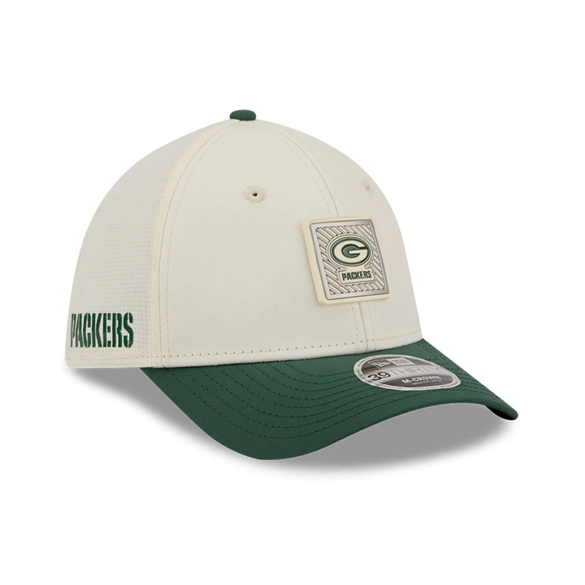 Green Bay Packers NFL Training 2026 White 39THIRTY M-Crown Stretch Fit Cap
