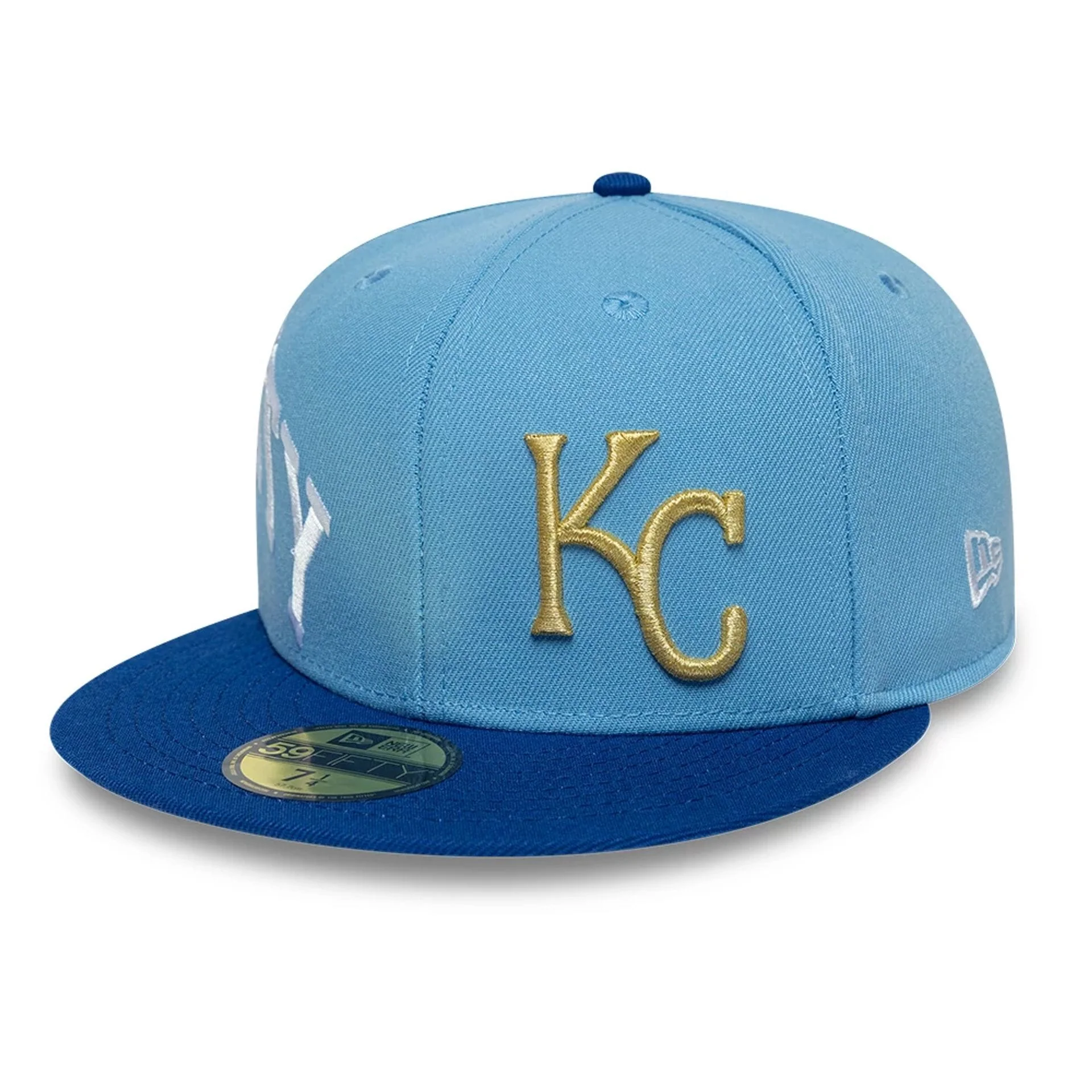 Kansas City Royals MLB Multi Logo Satin Lined Pastel Blue 59FIFTY Fitted Cap - Image 4