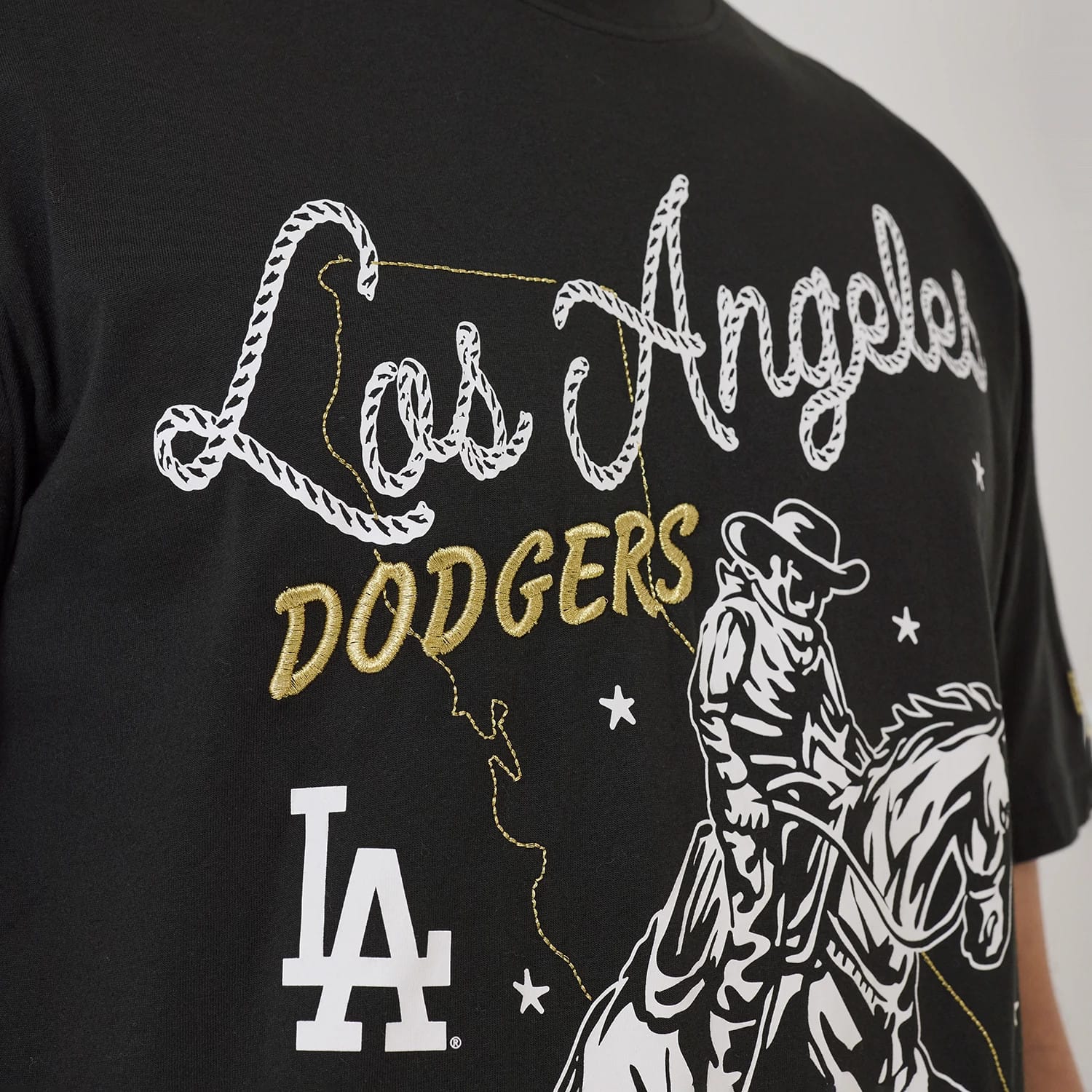 LA Dodgers MLB Cowboy Graphic Black T-Shirt - Image 3