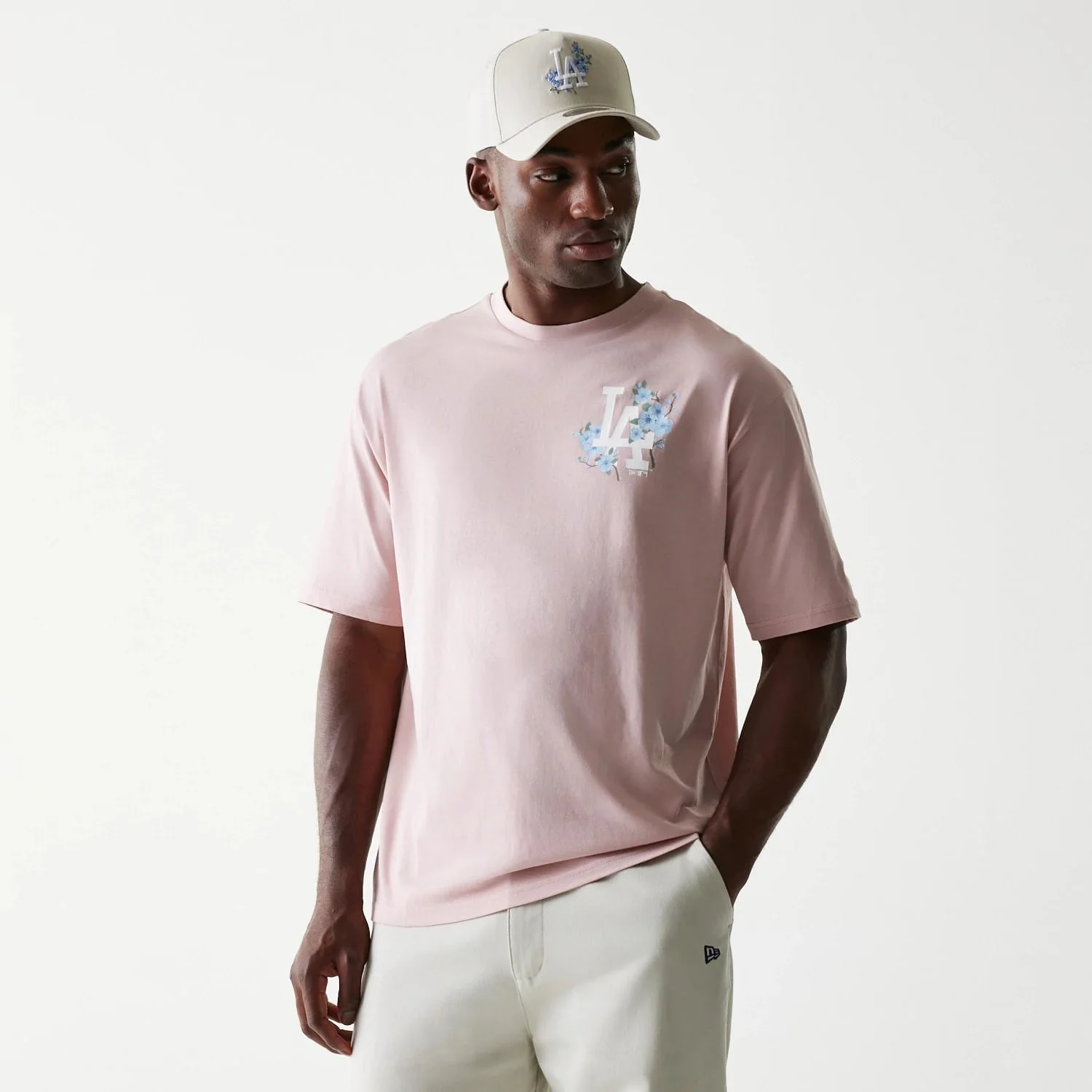 LA Dodgers MLB Floral Pastel Pink Oversized T-Shirt