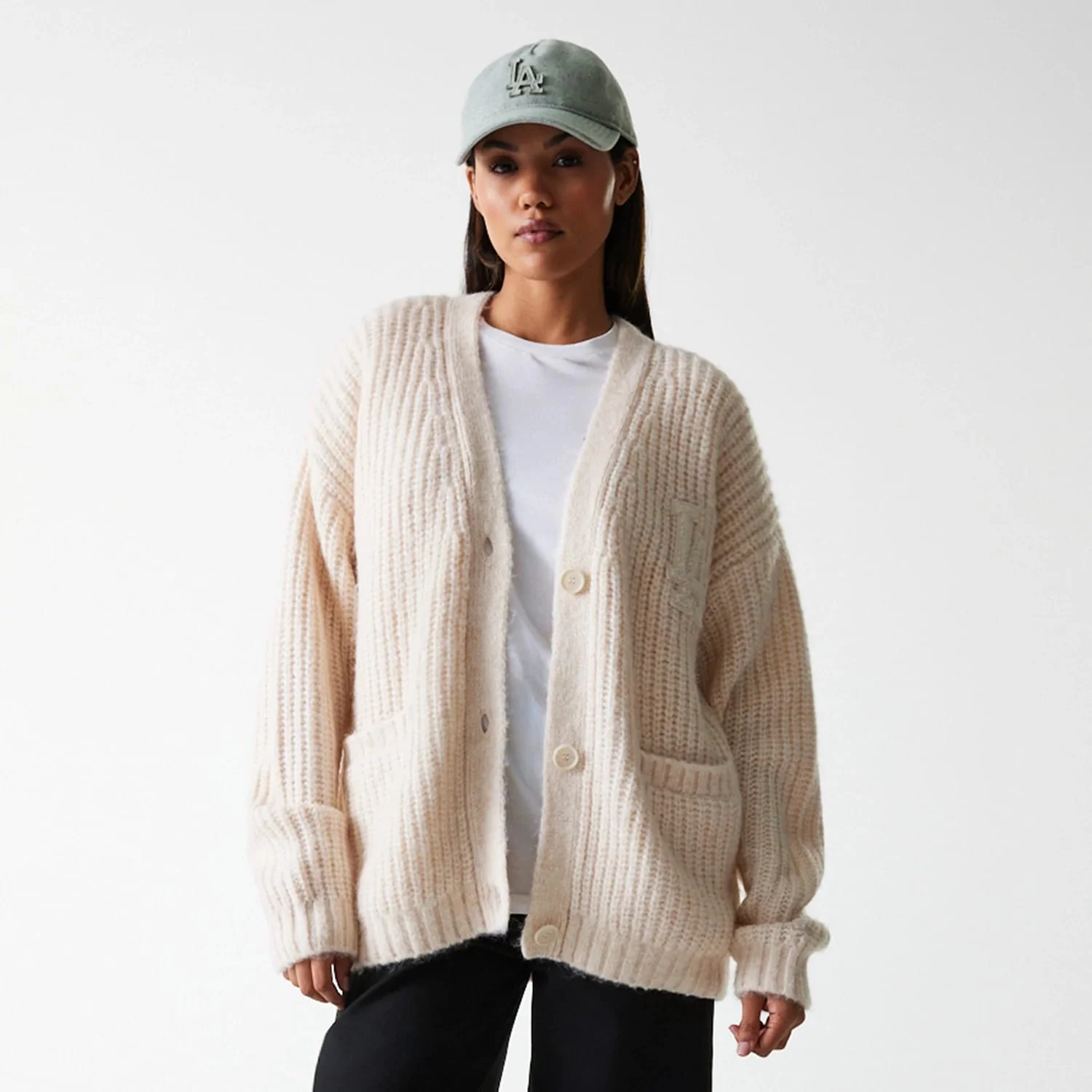 LA Dodgers Womens MLB Knit Light Beige Cardigan - Image 3