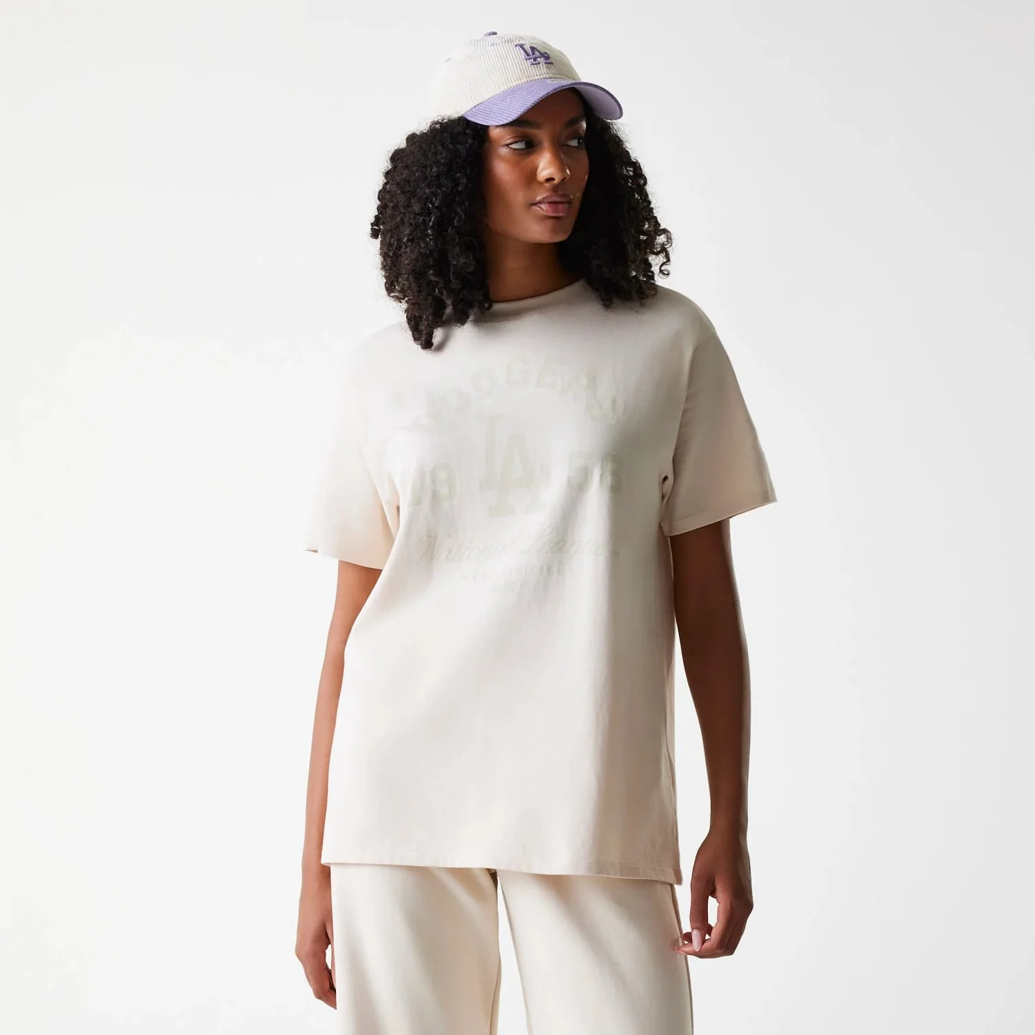 LA Dodgers Womens MLB Tonal Graphic Light Beige Oversized T-Shirt