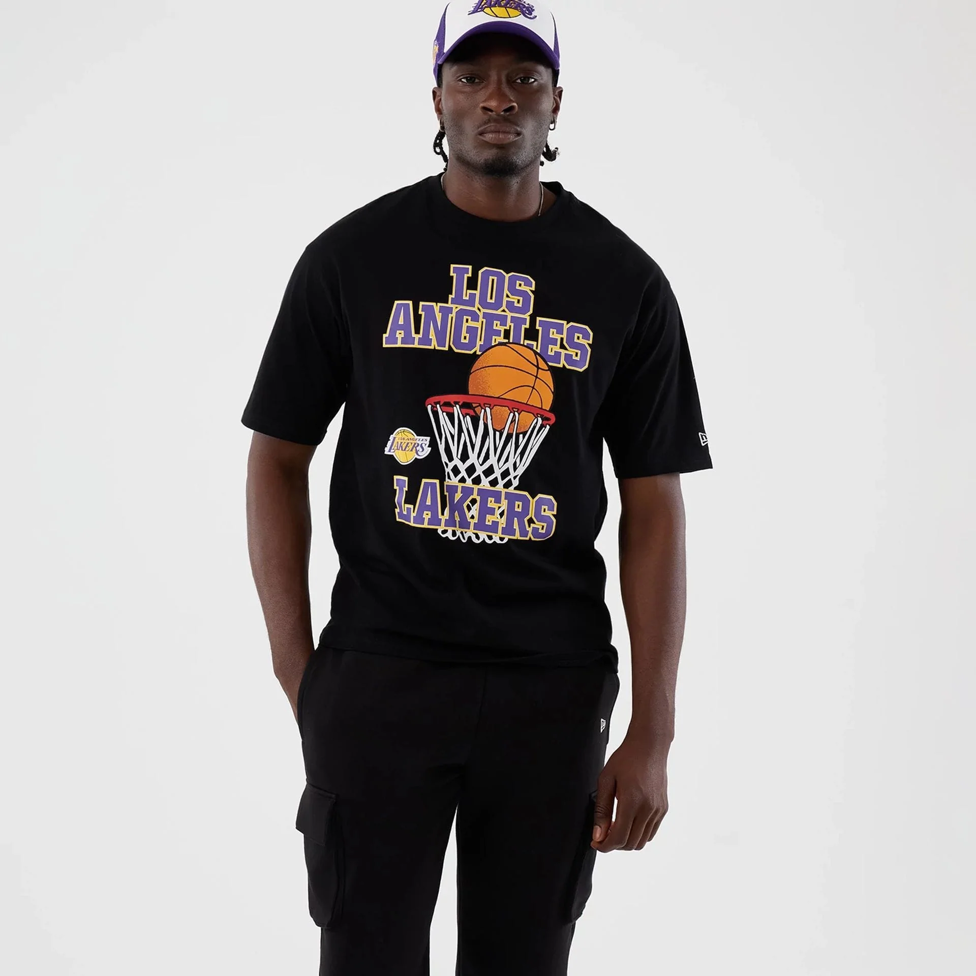 LA Lakers NBA Basketball Graphic Black Oversized T-Shirt