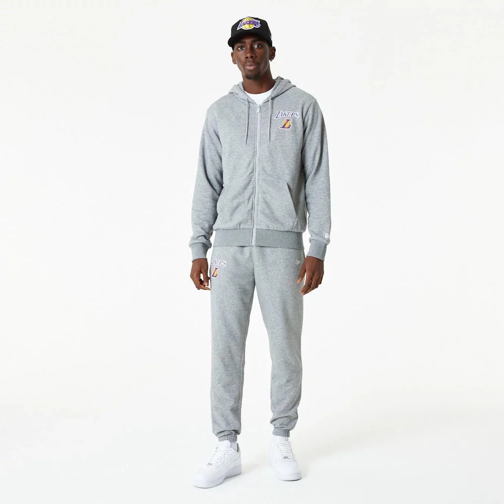 LA Lakers NBA Essential Grey Full Zip Hoodie - Image 6