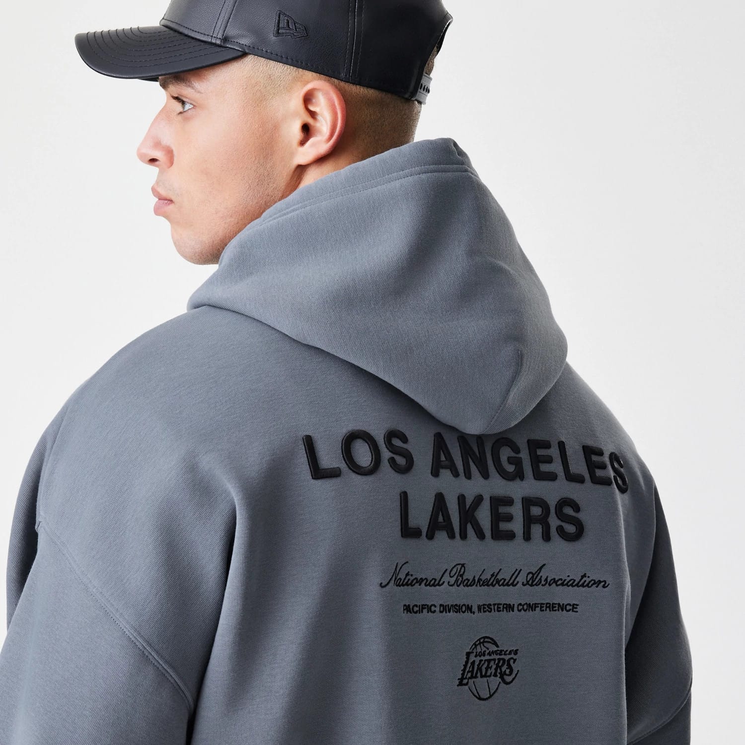 LA Lakers NBA Linear Dark Grey Oversized Full Zip Hoodie - Image 5