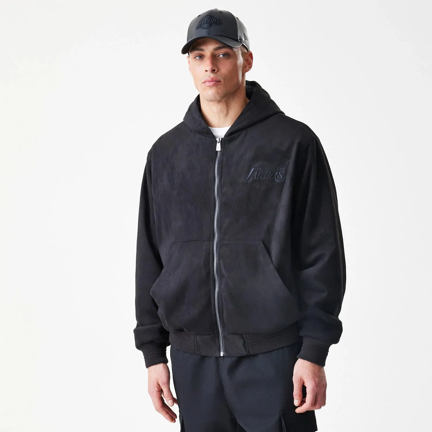 LA Lakers NBA Suede Black Hooded Jacket - Image 3