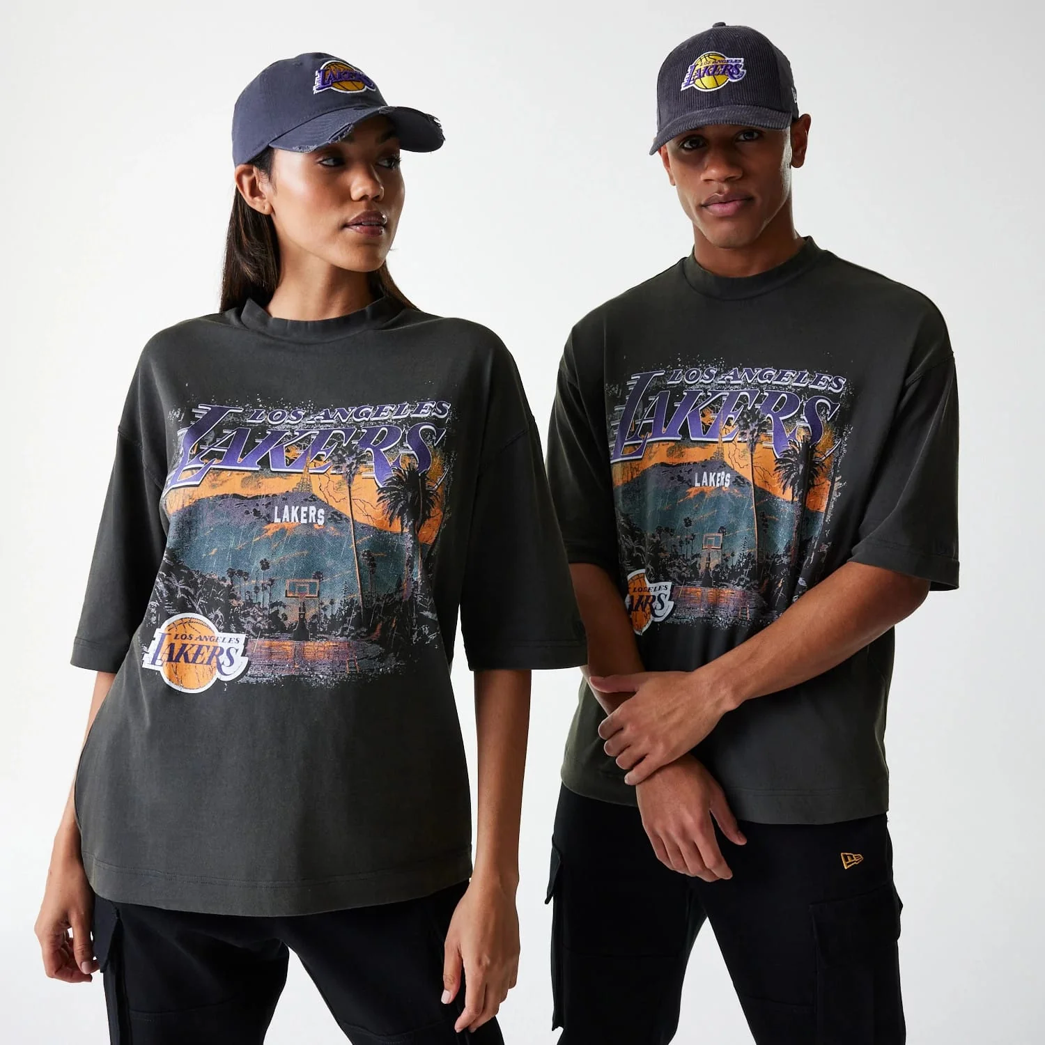 LA Lakers NBA Washed Graphic Grey T-Shirt