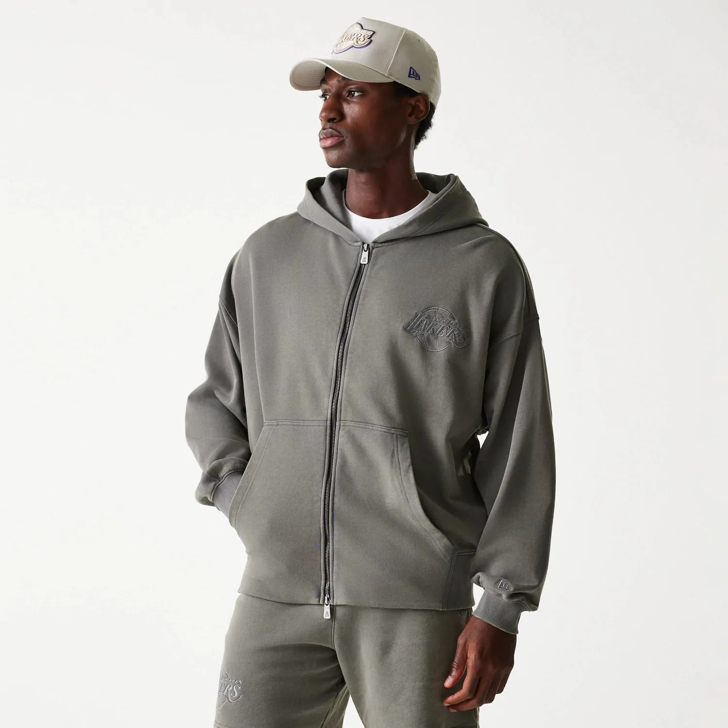 LA Lakers NBA Washed Grey Full Zip Hoodie