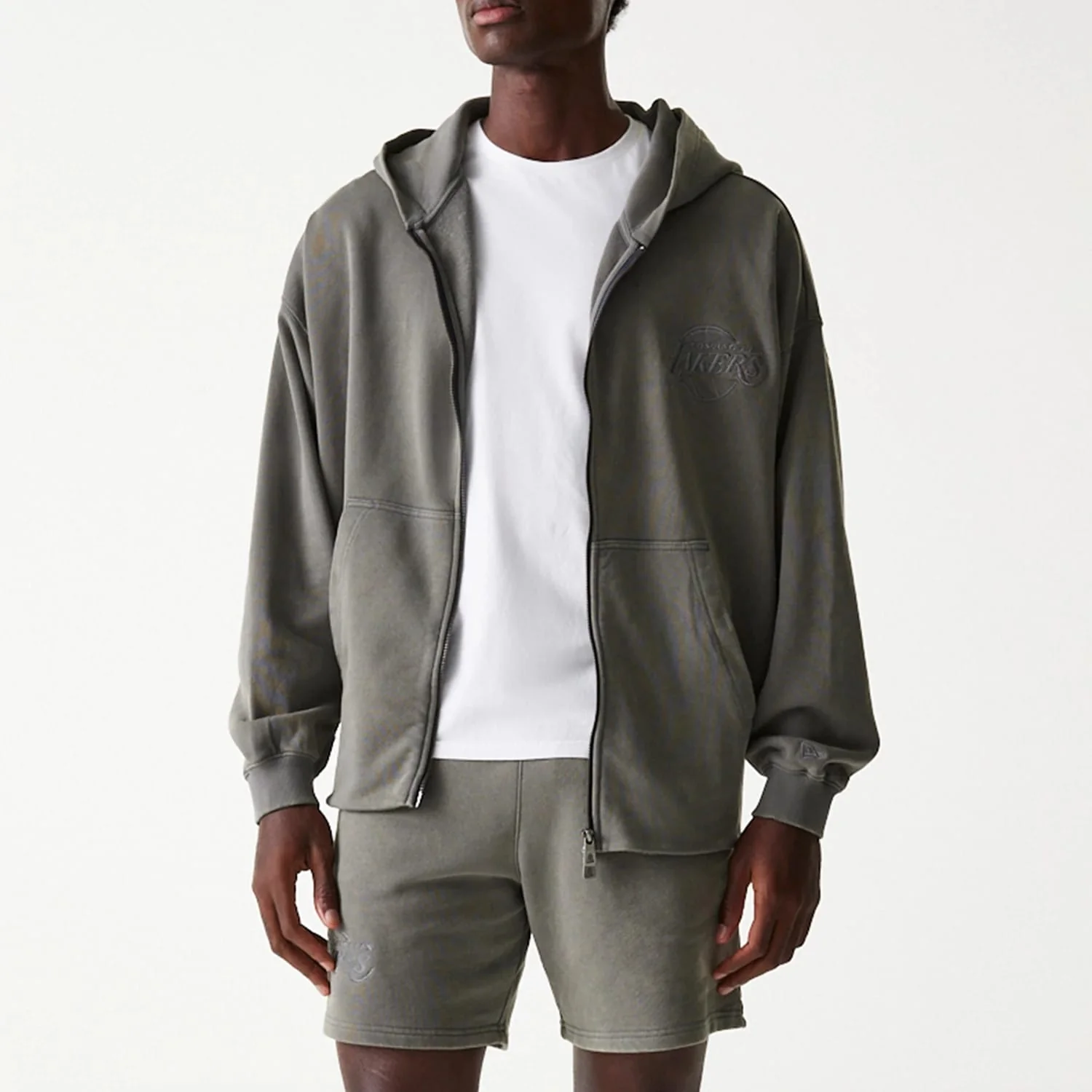 LA Lakers NBA Washed Grey Full Zip Hoodie - Image 3
