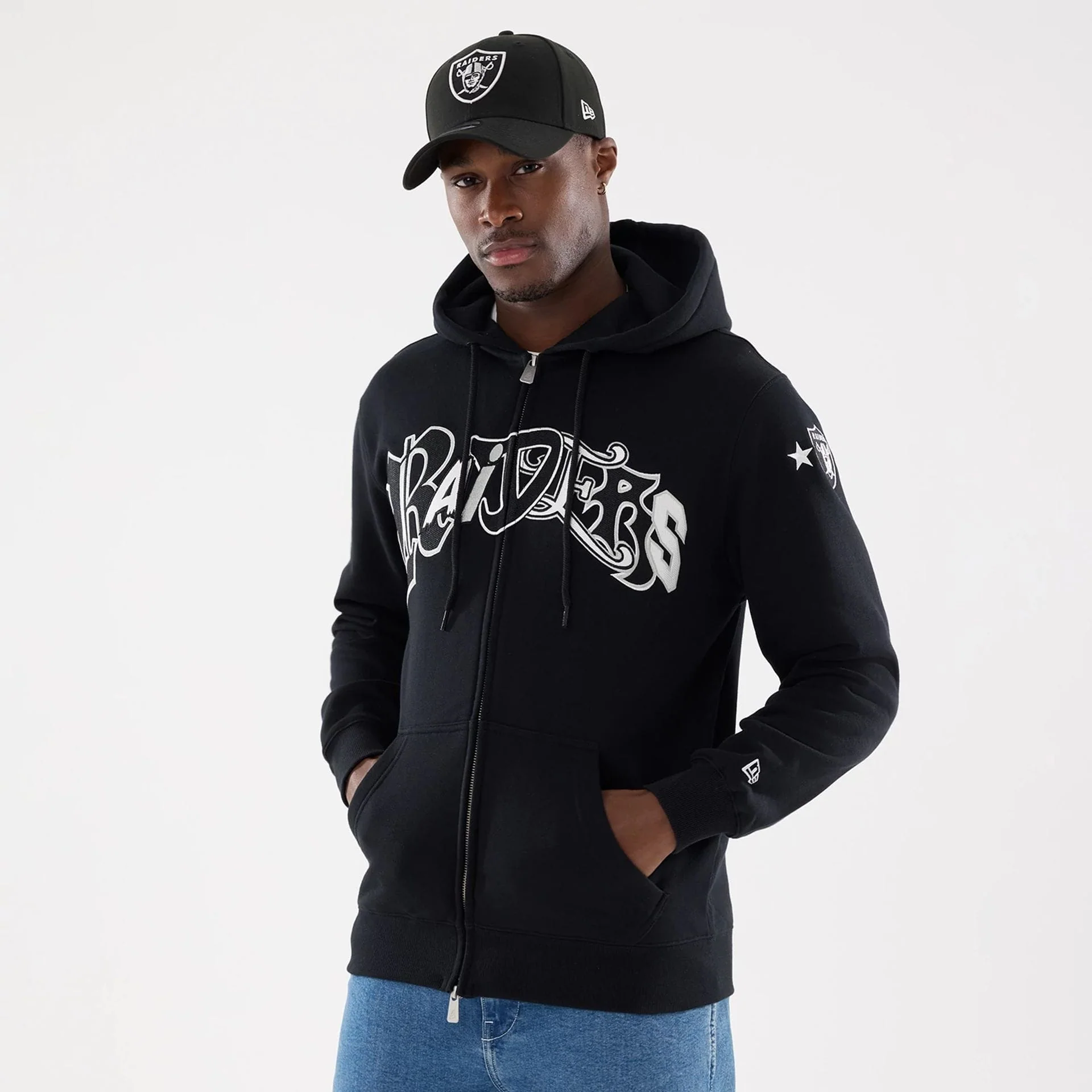 Las Vegas Raiders MLB Word Art Black 2 Way Full Zip Hoodie