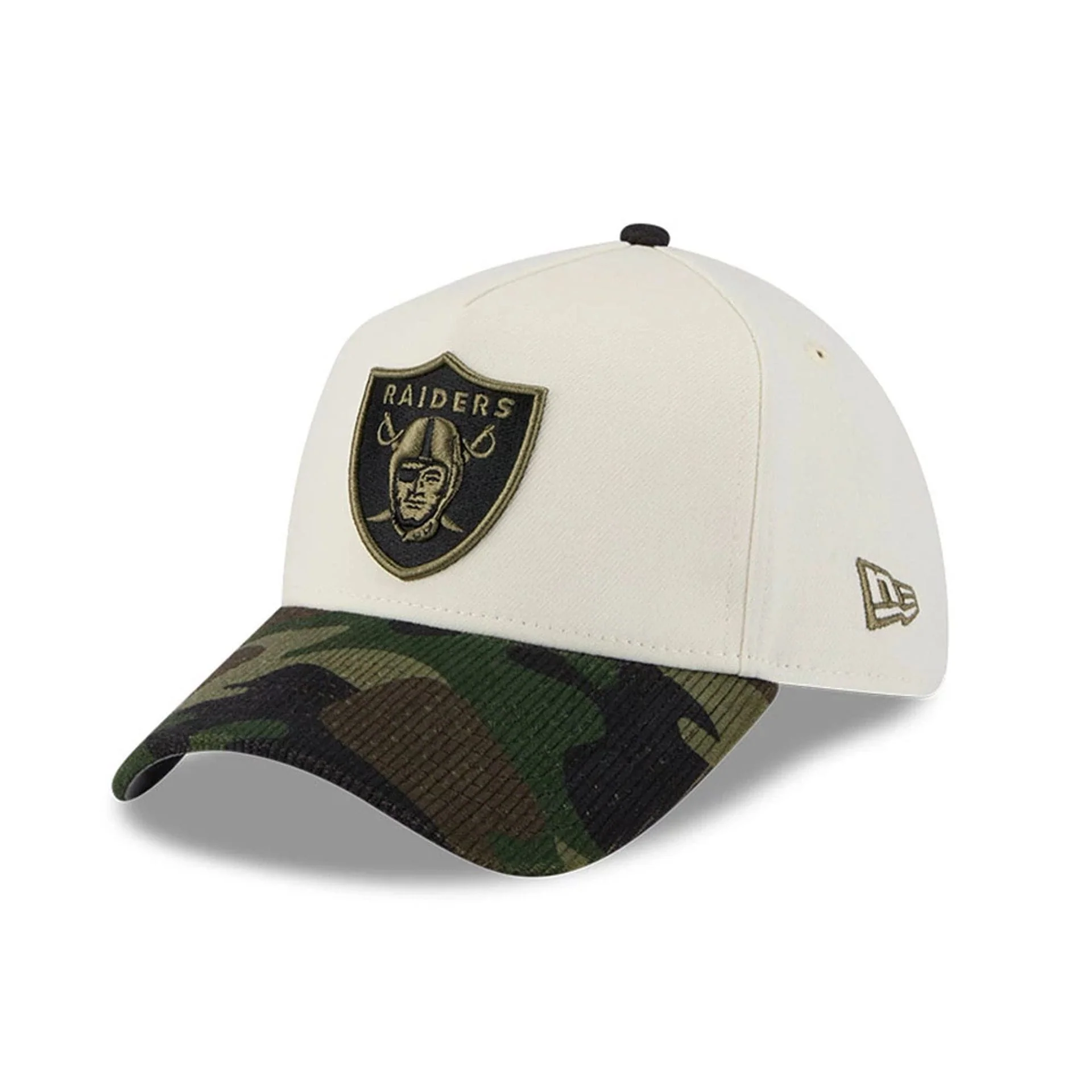 Las Vegas Raiders NFL Camo Visor Cream 39THIRTY A-Frame Stretch Fit Cap