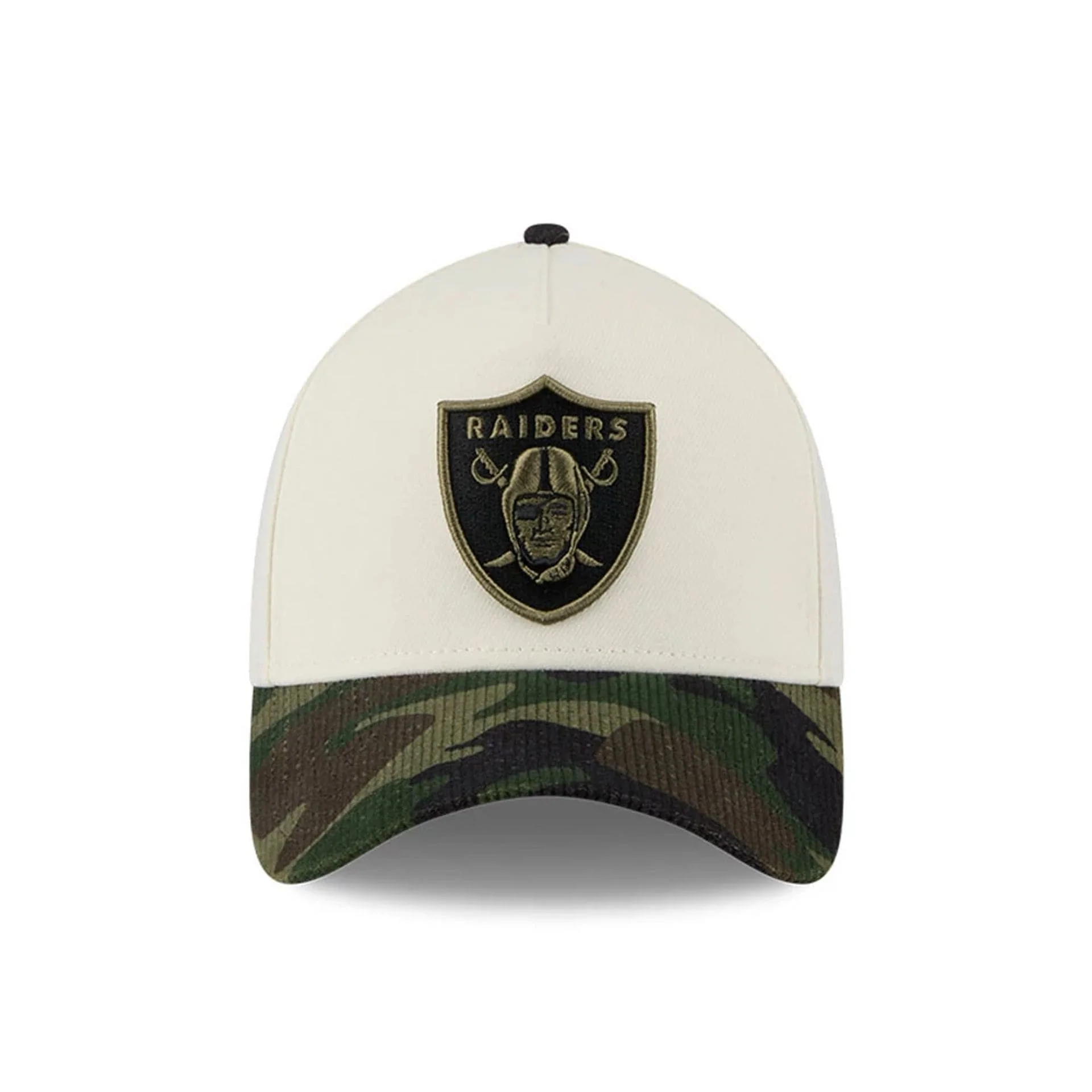 Las Vegas Raiders NFL Camo Visor Cream 39THIRTY A-Frame Stretch Fit Cap - Image 3