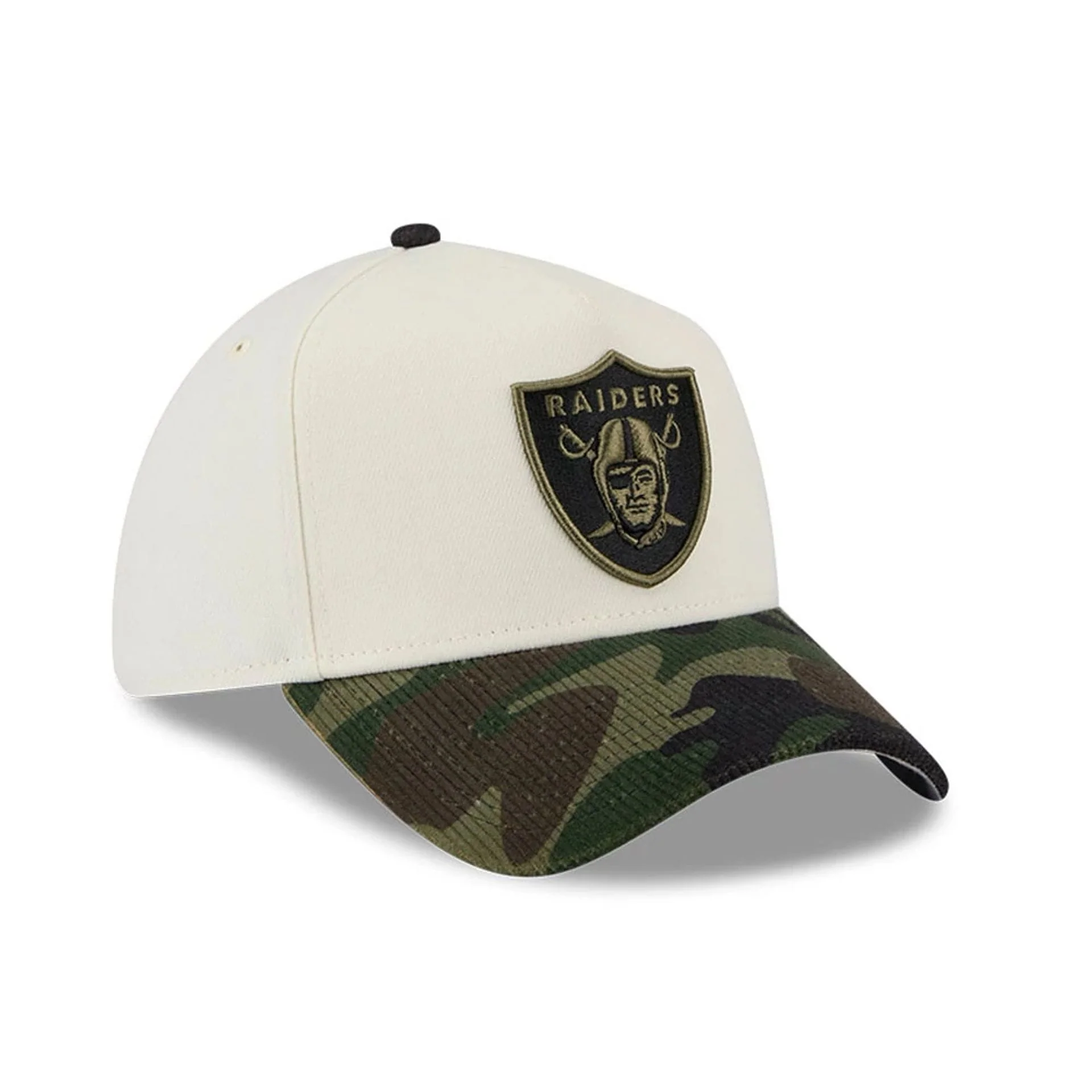 Las Vegas Raiders NFL Camo Visor Cream 39THIRTY A-Frame Stretch Fit Cap - Image 4