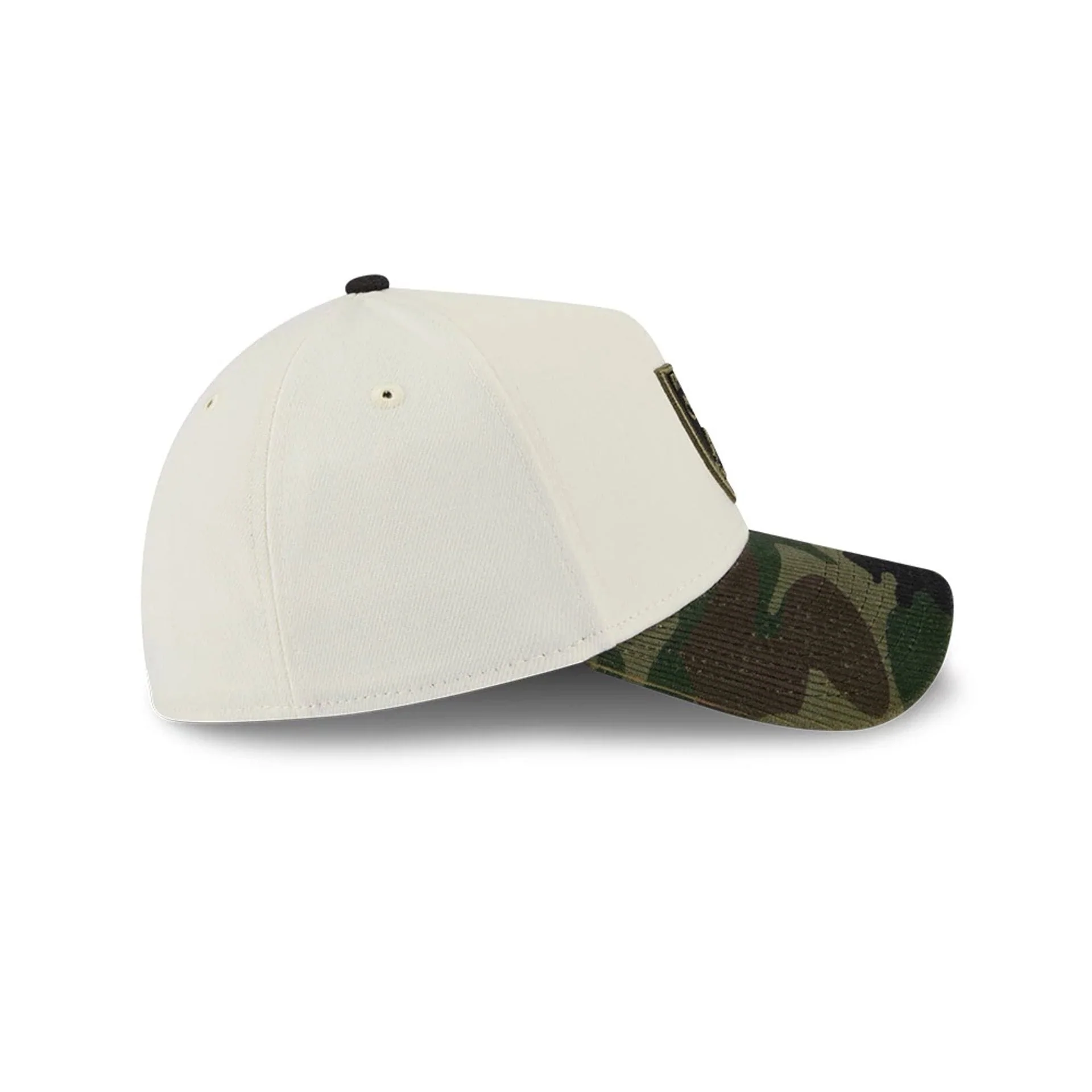 Las Vegas Raiders NFL Camo Visor Cream 39THIRTY A-Frame Stretch Fit Cap - Image 6