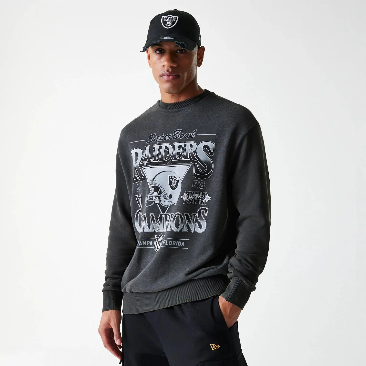 Las Vegas Raiders NFL Washed Super Bowl Grey Oversized Crew Neck Sweater - Image 3