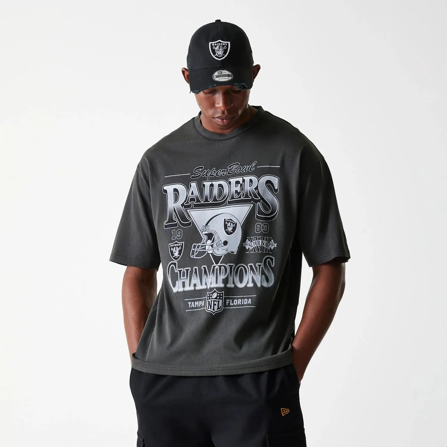 Las Vegas Raiders NFL Washed Super Bowl Grey Oversized T-Shirt - Image 3