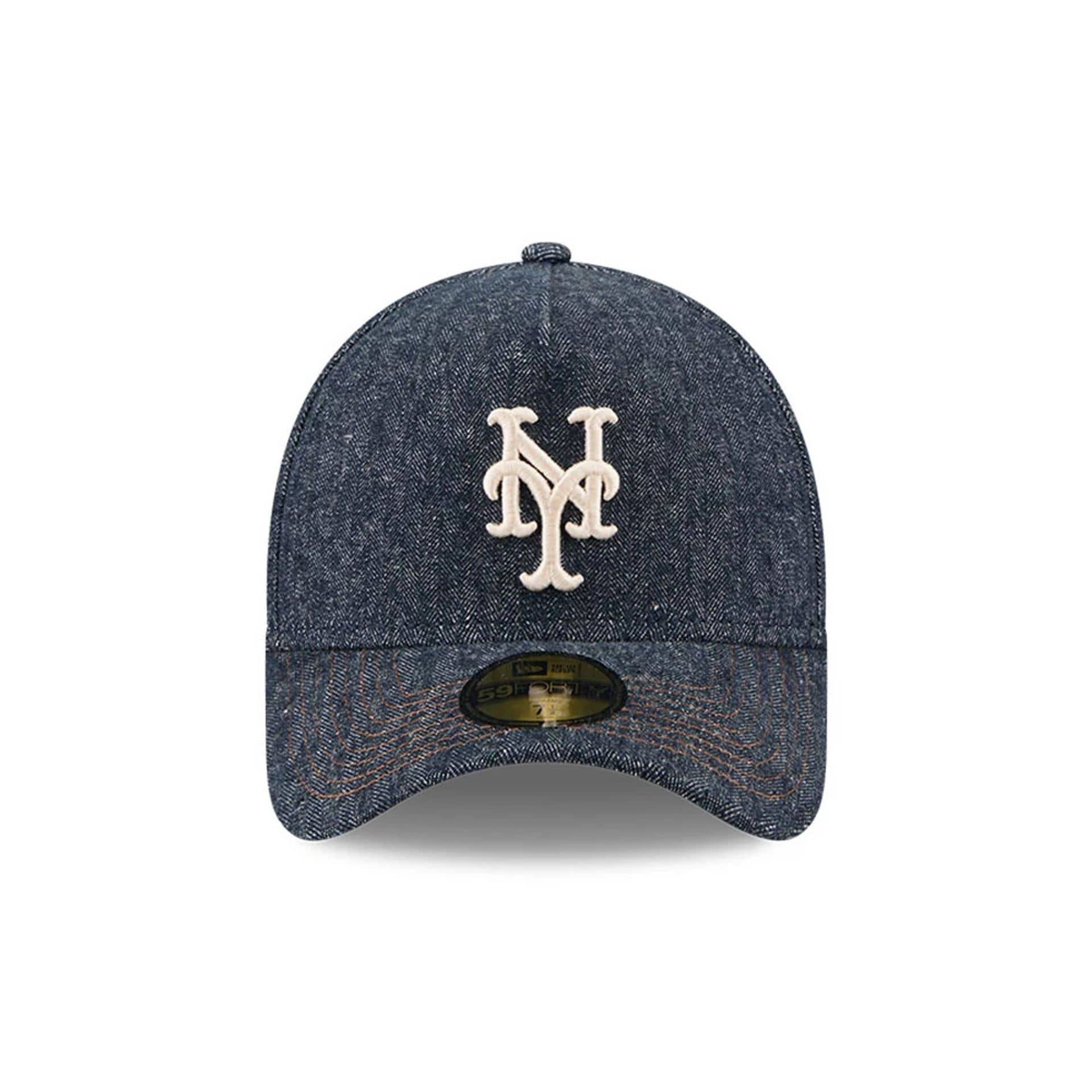 Mets MLB Herringbone Denim Navy 59FORTY A-Frame Fitted Cap - Image 3