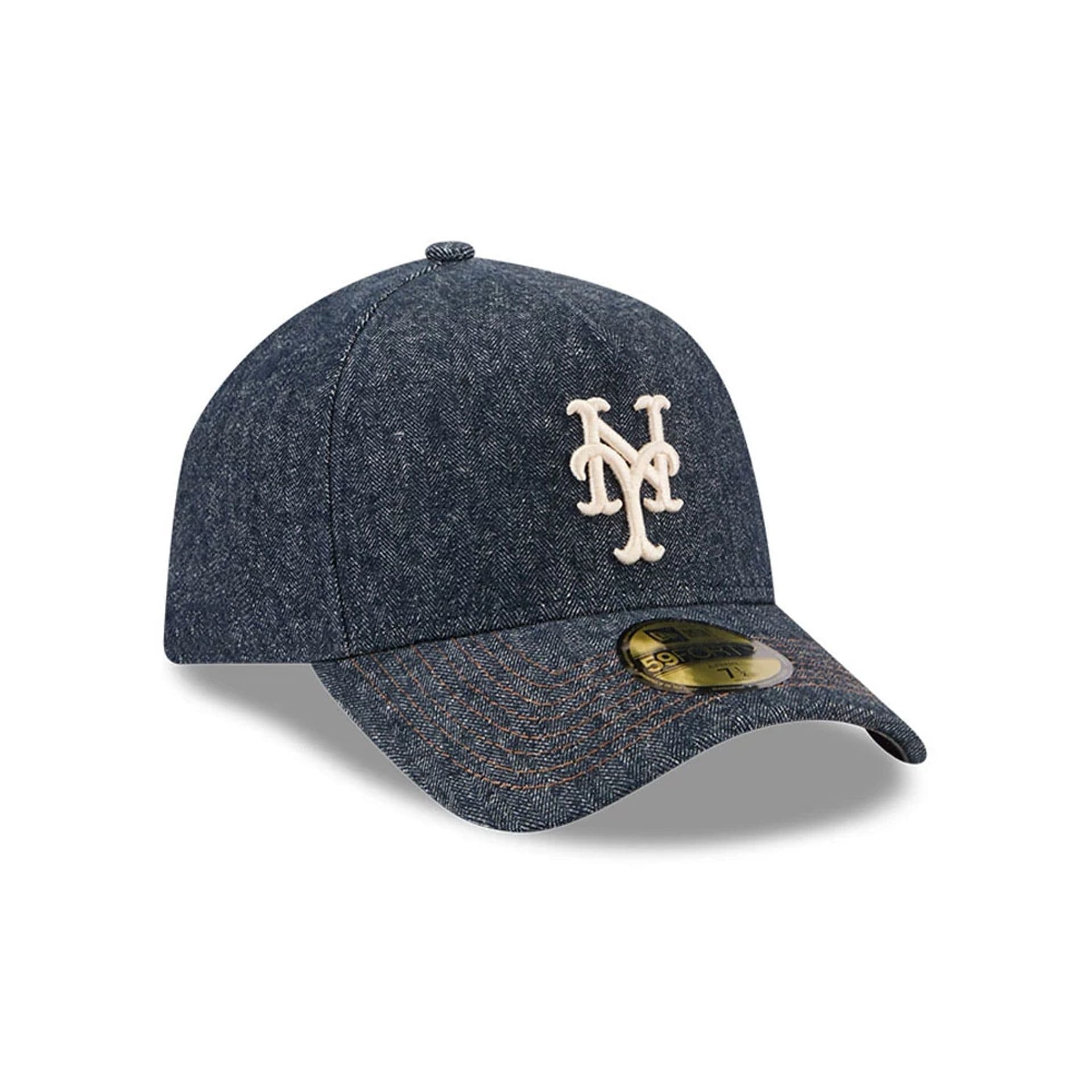 Mets MLB Herringbone Denim Navy 59FORTY A-Frame Fitted Cap - Image 4