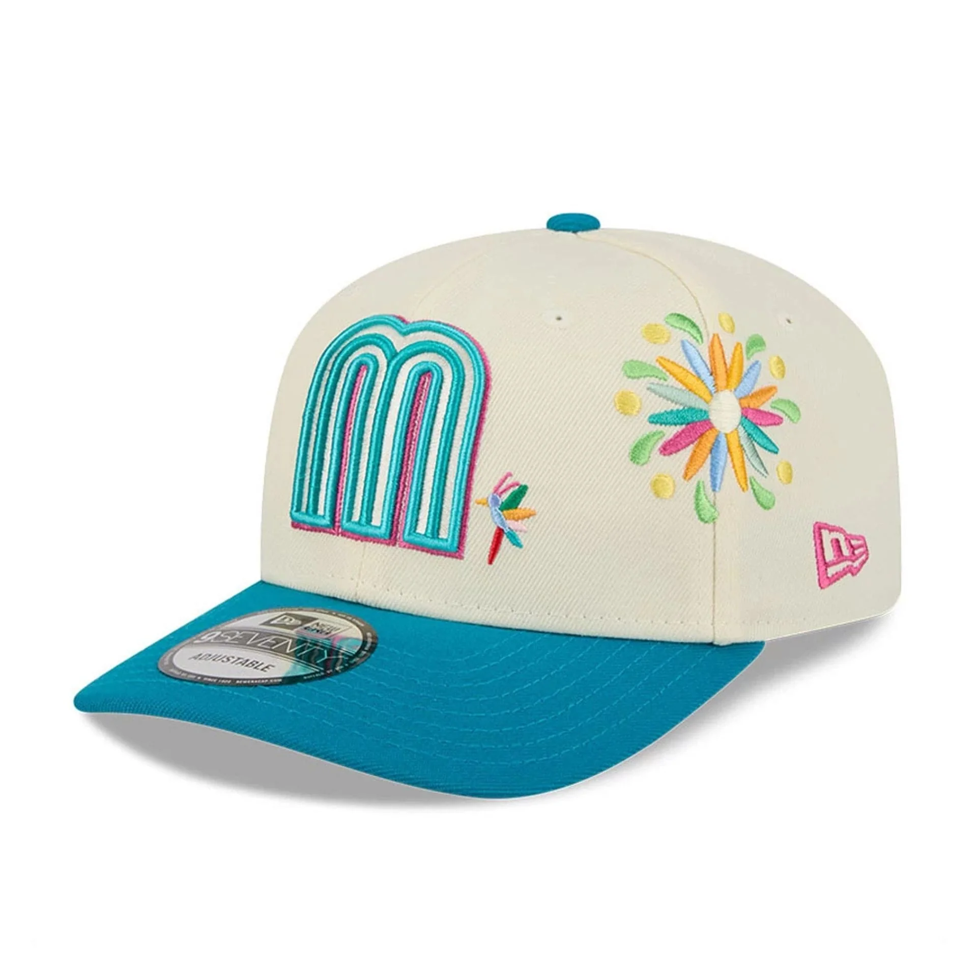 Mexico WBC Latin Embroidery White 9SEVENTY Stretch Snap Adjustable Cap