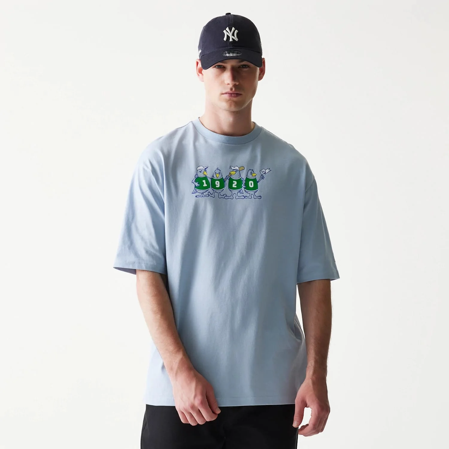 New Era Baseball Birds Character Graphic Blue Oversized T-Shirt - Image 3