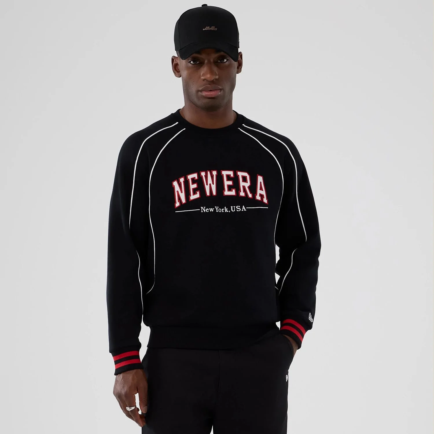 New Era Colour Block Black Crew Neck Sweater
