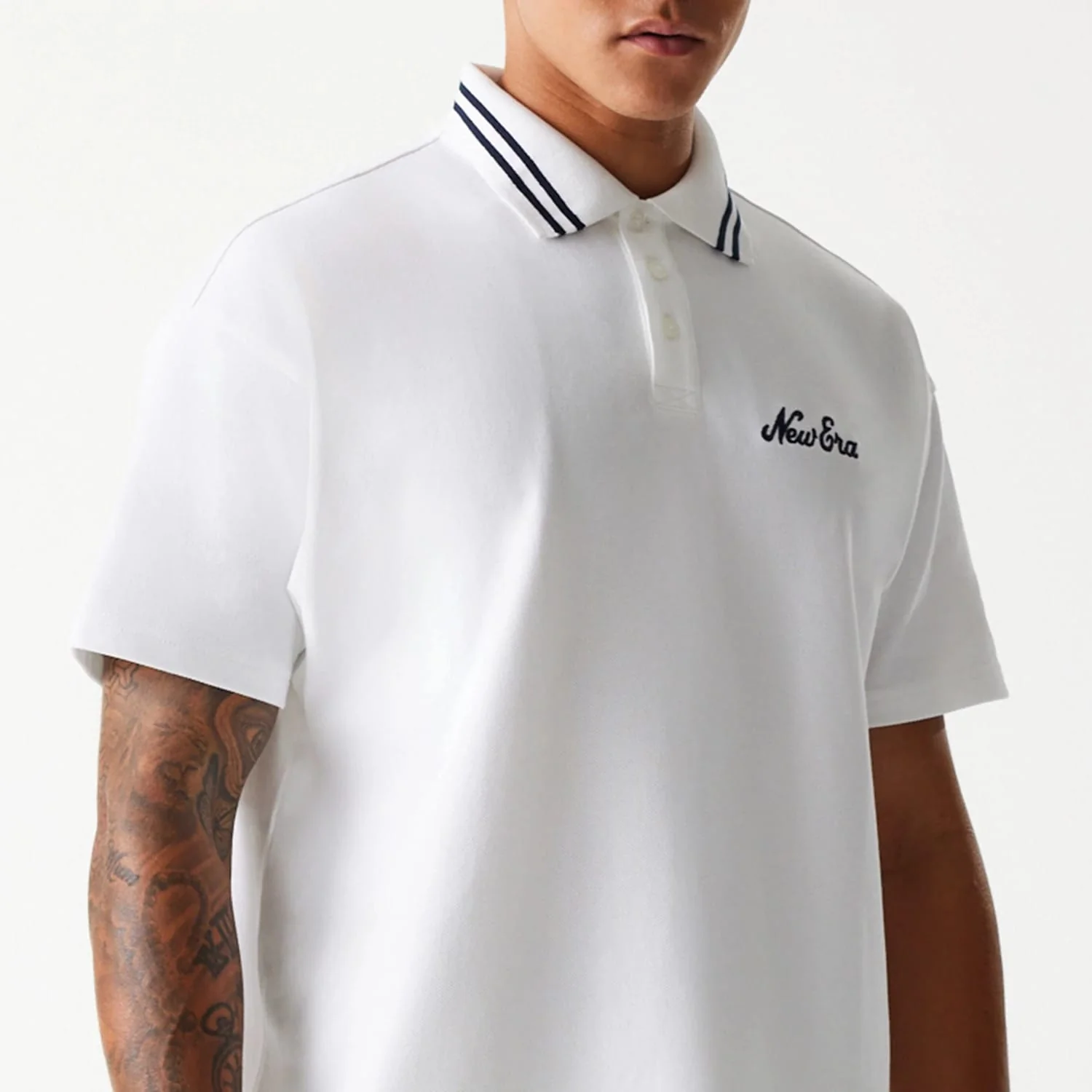 New Era Drop Shoulder White Polo Shirt - Image 3