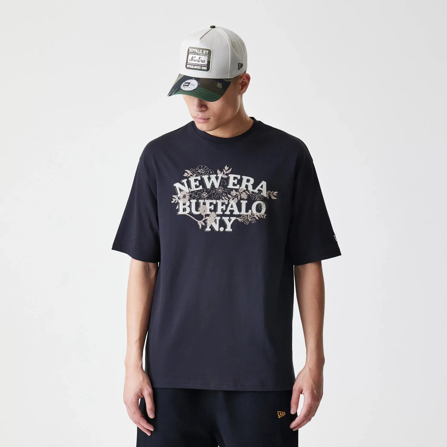 New Era Floral Black Oversized T-Shirt