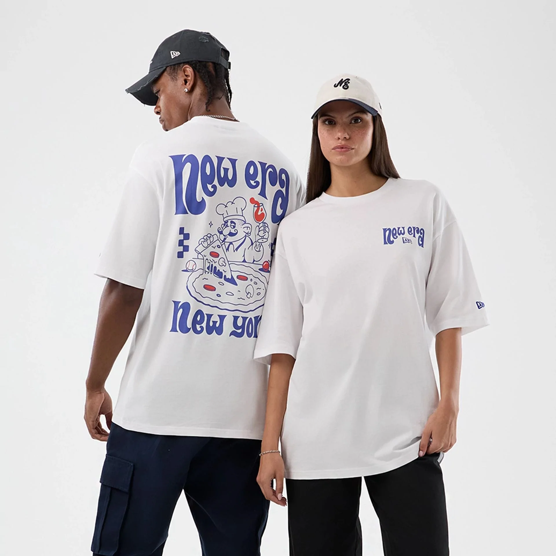 New Era Fun Pizza Graphic White Oversized T-Shirt
