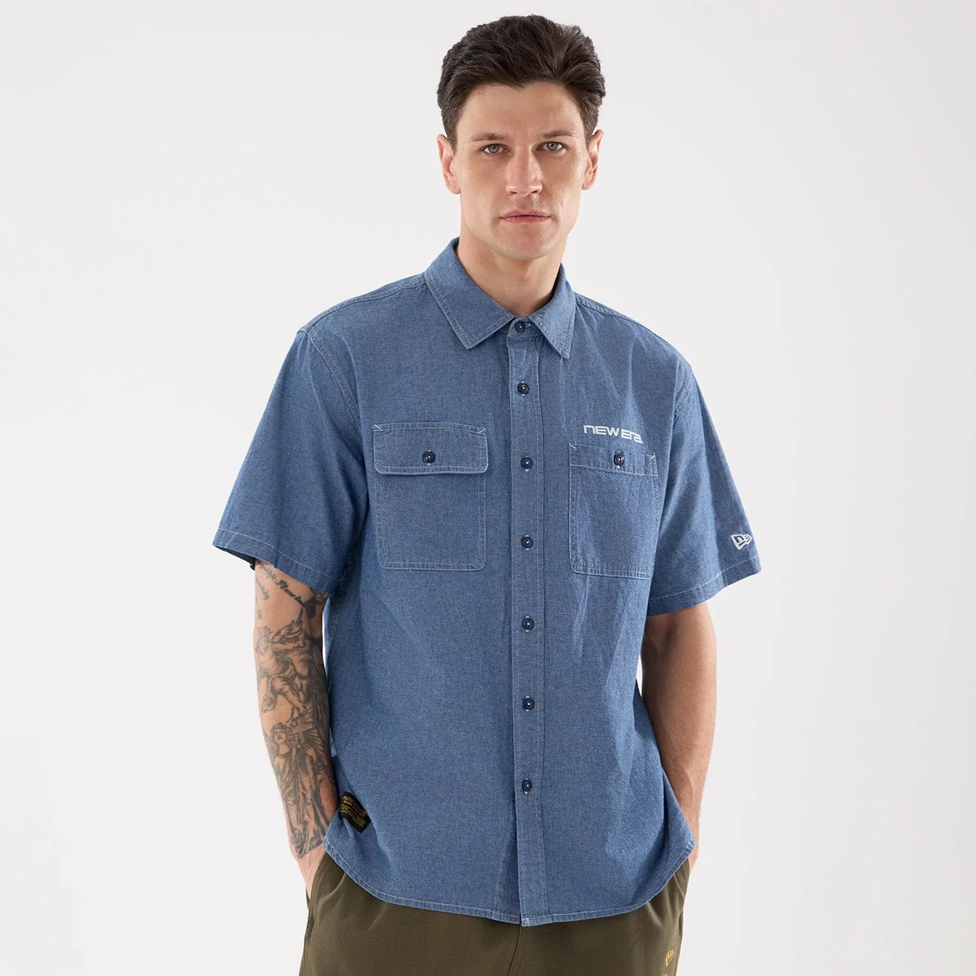 New Era Originators Chambray Dark Blue Short Sleeve Shirt