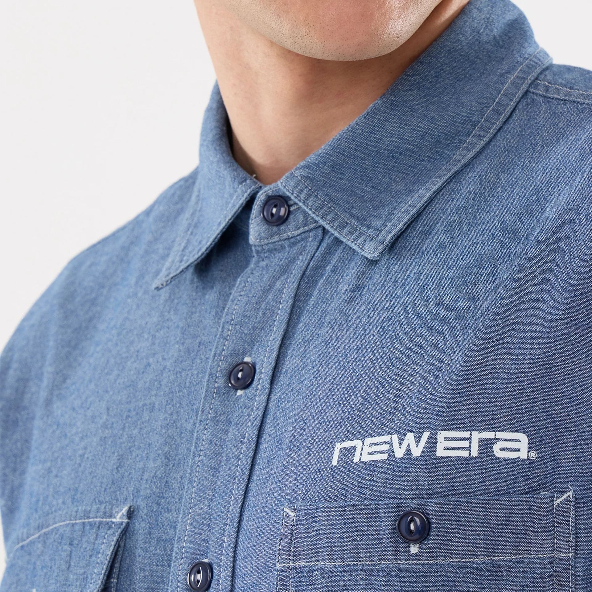 New Era Originators Chambray Dark Blue Short Sleeve Shirt - Image 4