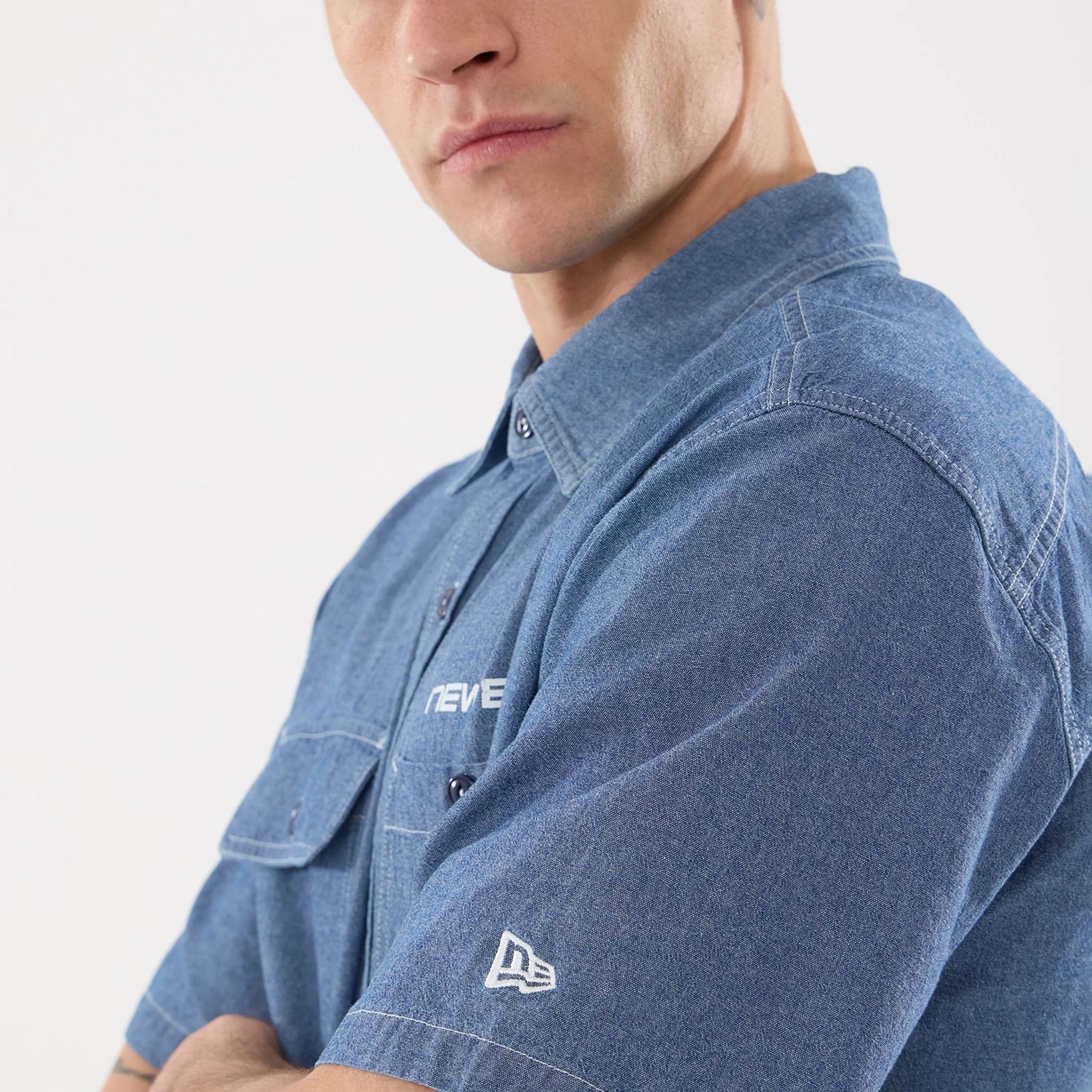 New Era Originators Chambray Dark Blue Short Sleeve Shirt - Image 5