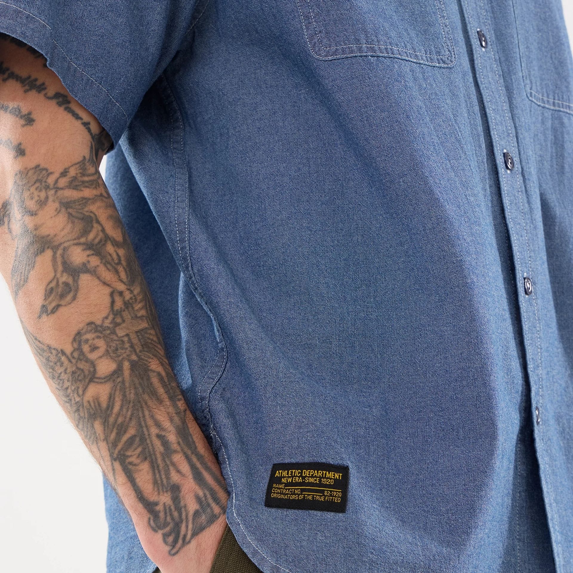 New Era Originators Chambray Dark Blue Short Sleeve Shirt - Image 6