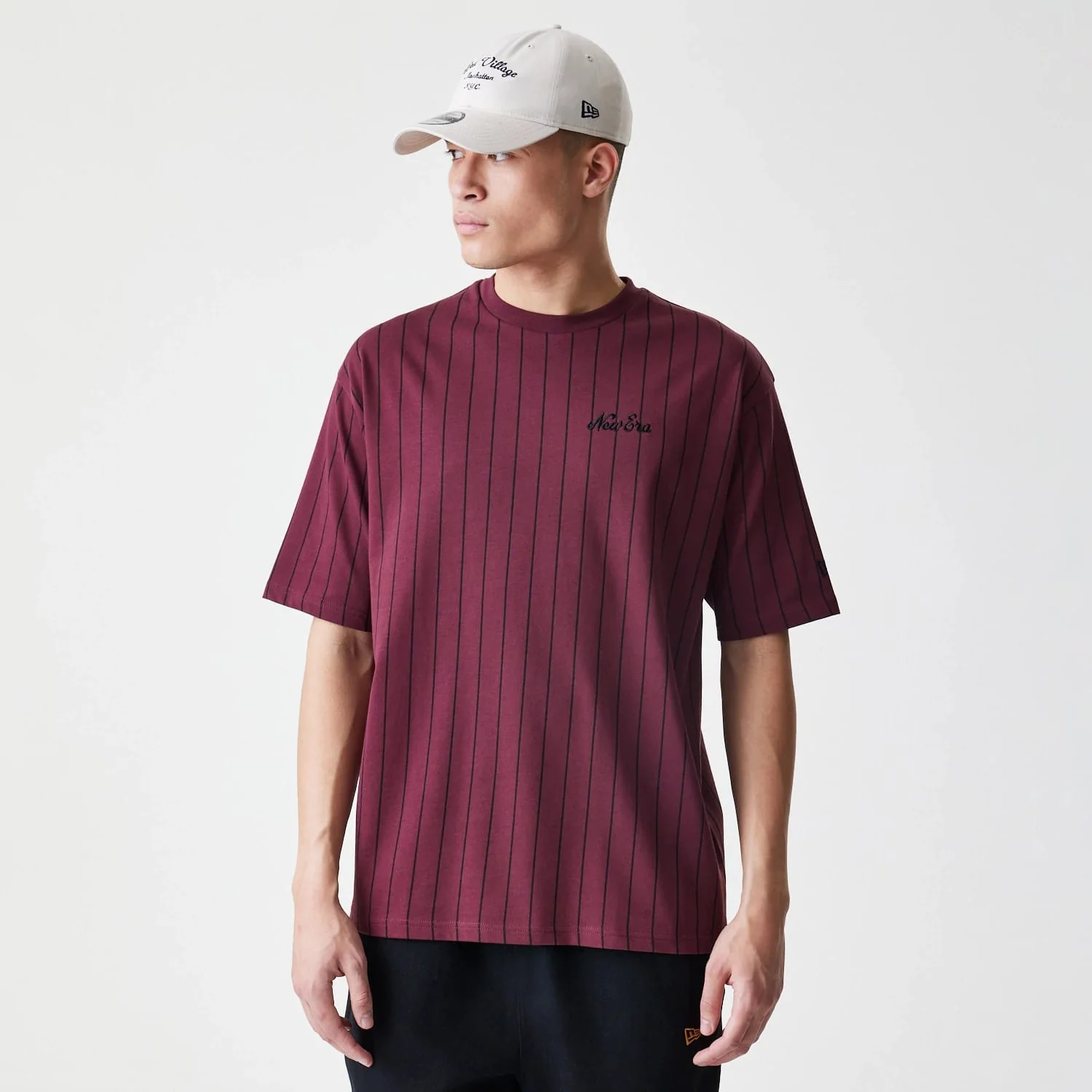 New Era Pinstripe Dark Red Oversized T-Shirt