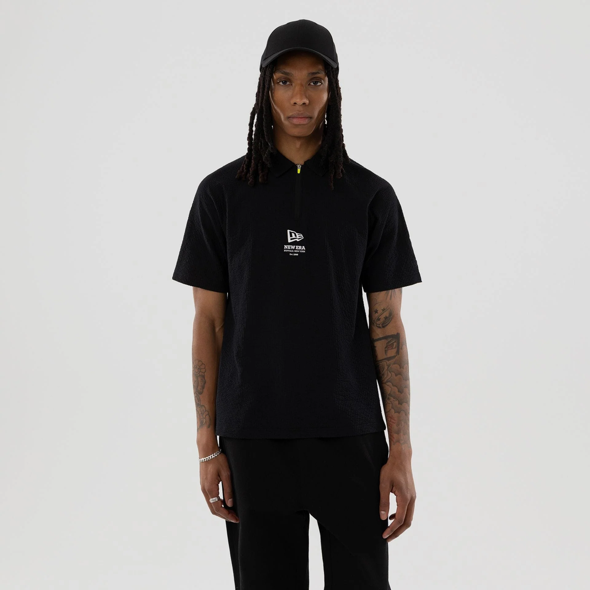 New Era Seersucker Black Polo T-Shirt