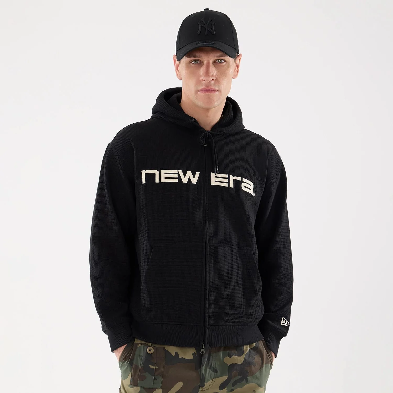 New Era Waffle Black Full Zip Hoodie