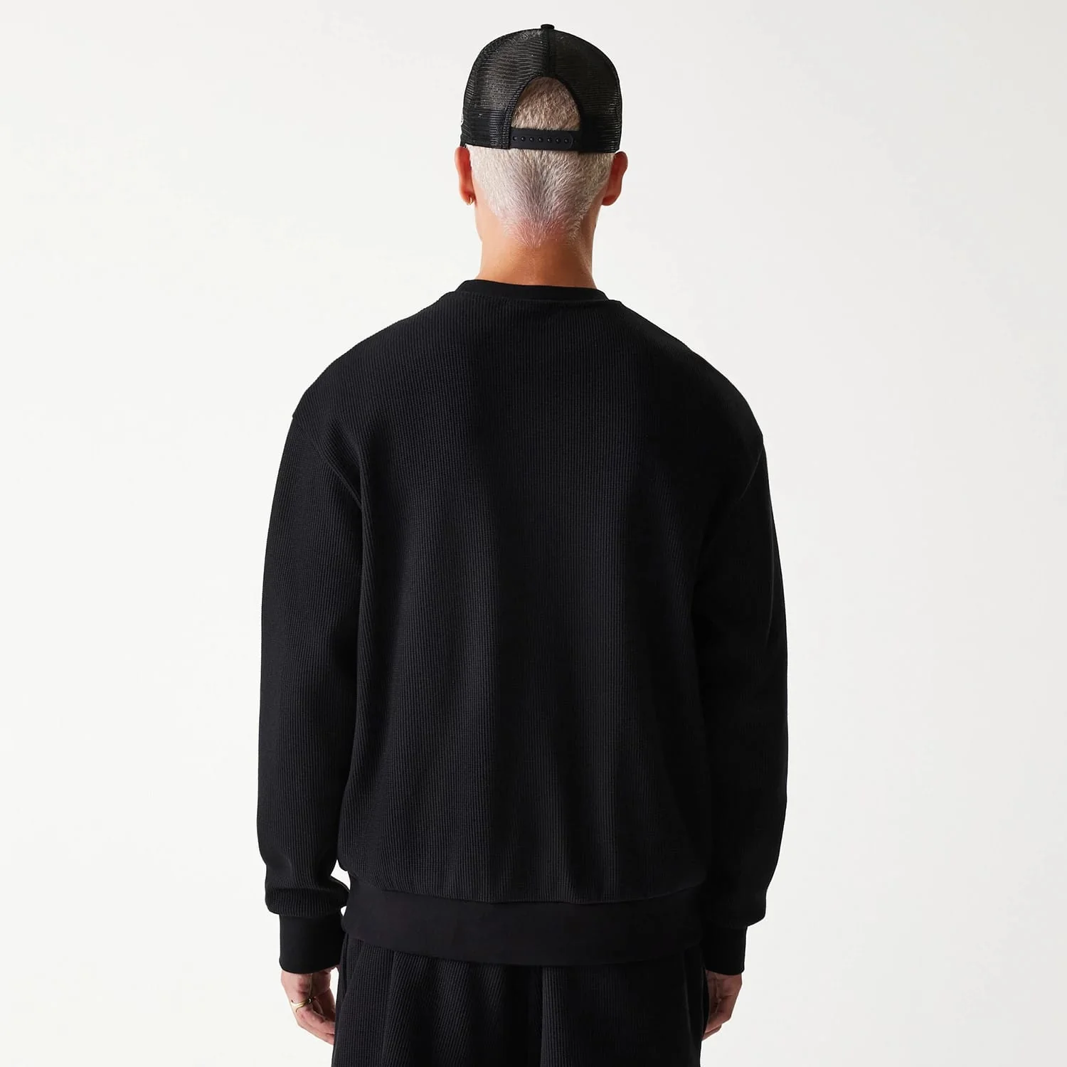 New Era Waffle Black Oversized Crew Neck Sweater - Image 2