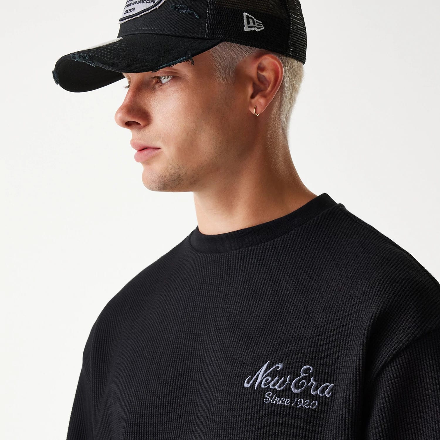 New Era Waffle Black Oversized Crew Neck Sweater - Image 4
