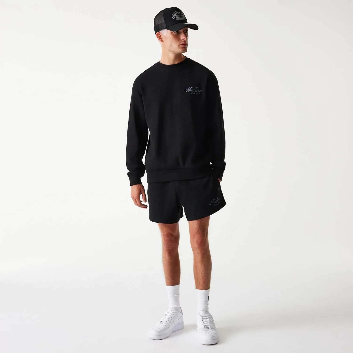 New Era Waffle Black Oversized Crew Neck Sweater - Image 7