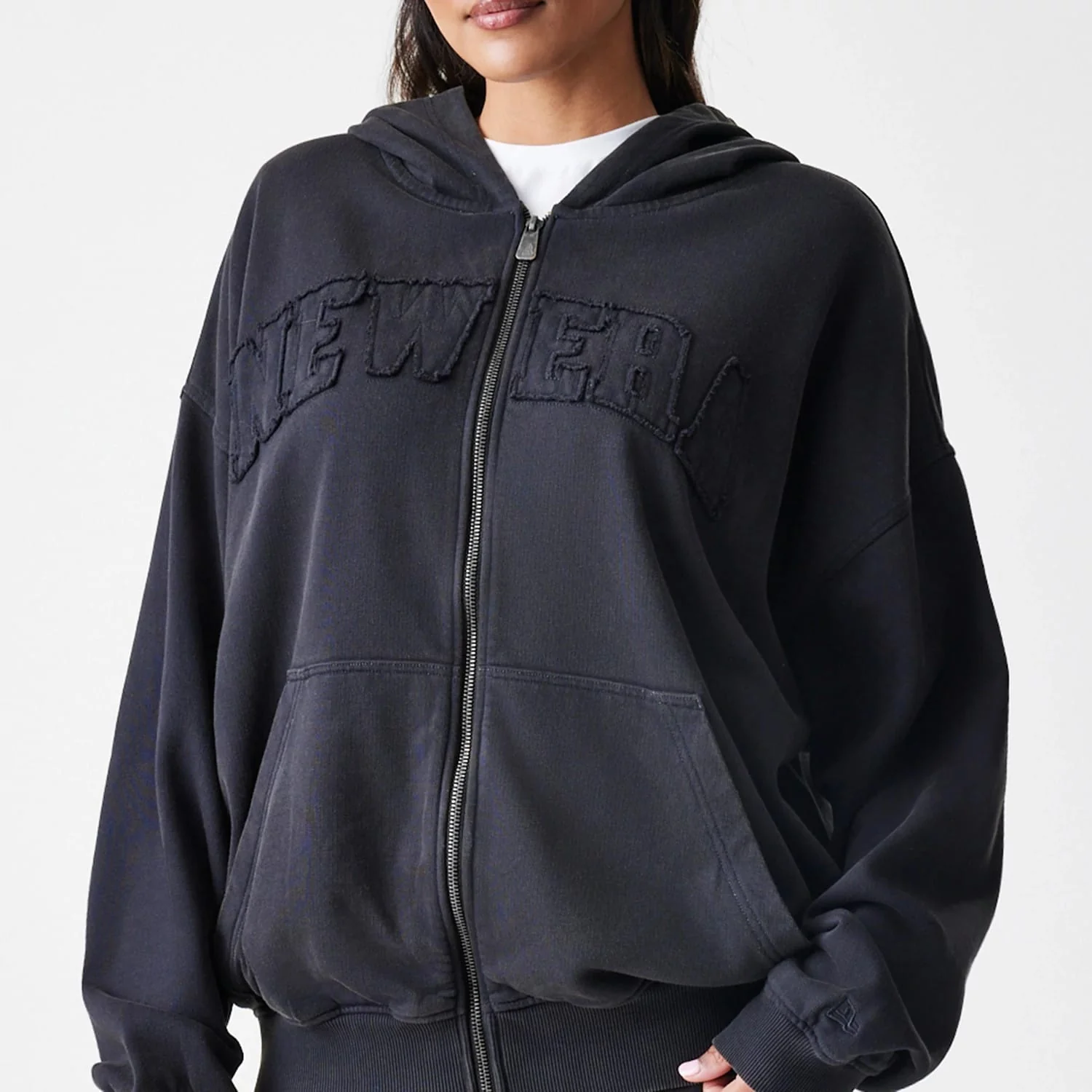 New Era Washed Black Oversized Full Zip Hoodie - Image 6