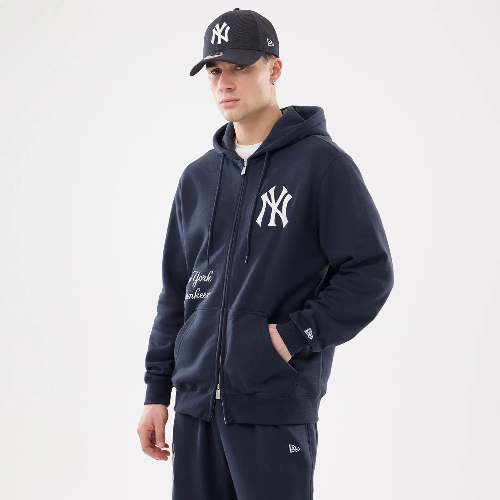 New York Yankees MLB Comfort Navy 2 Way Full Zip Hoodie
