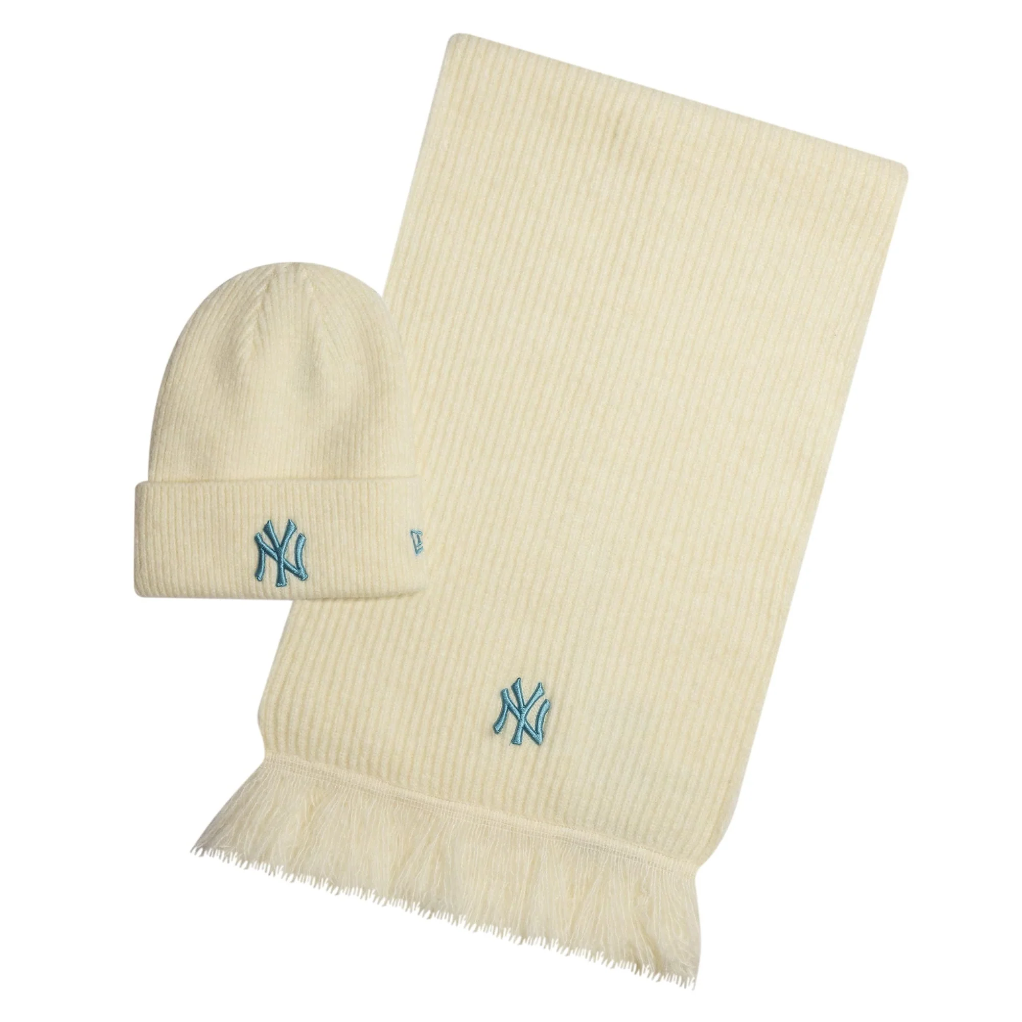 New York Yankees MLB Cream Beanie & Scarf Set