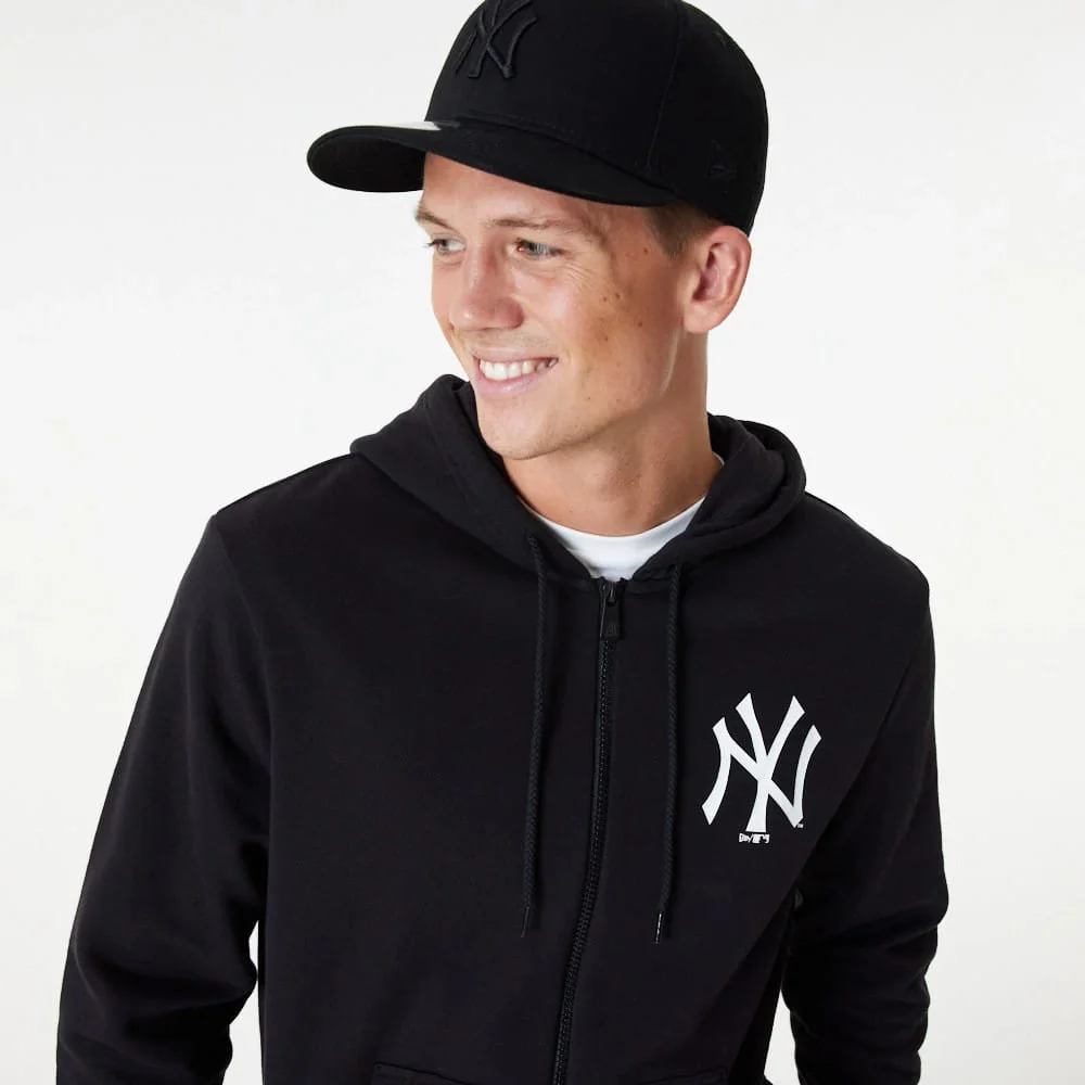 New York Yankees MLB Essential Black Full Zip Hoodie - Image 6
