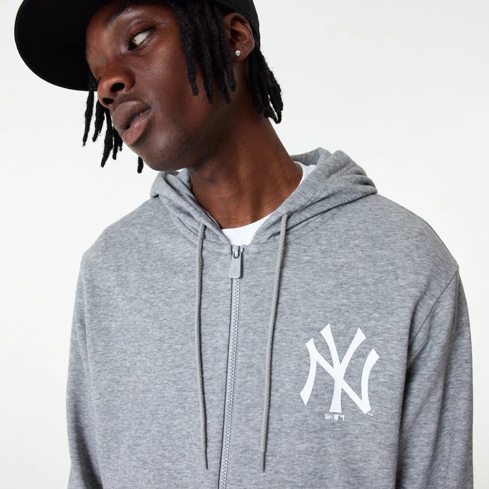 New York Yankees MLB Essential Grey Full Zip Hoodie - Image 3