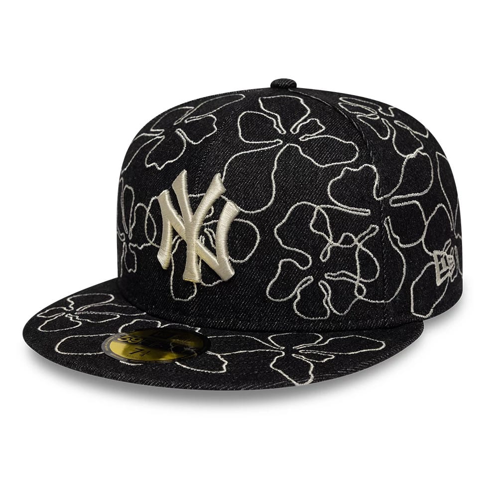 New York Yankees MLB Floral Denim Black 59FIFTY Fitted Cap