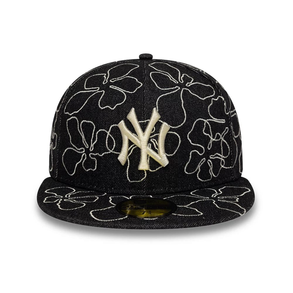 New York Yankees MLB Floral Denim Black 59FIFTY Fitted Cap - Image 2