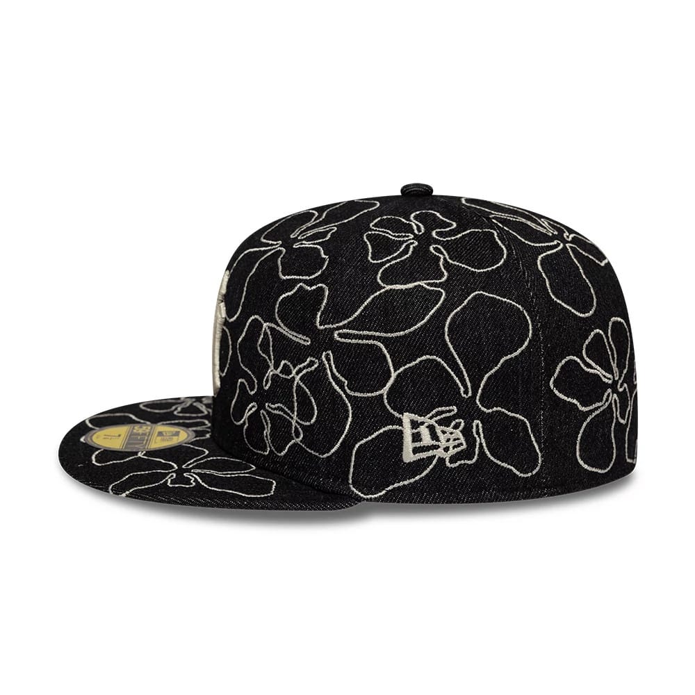 New York Yankees MLB Floral Denim Black 59FIFTY Fitted Cap - Image 6